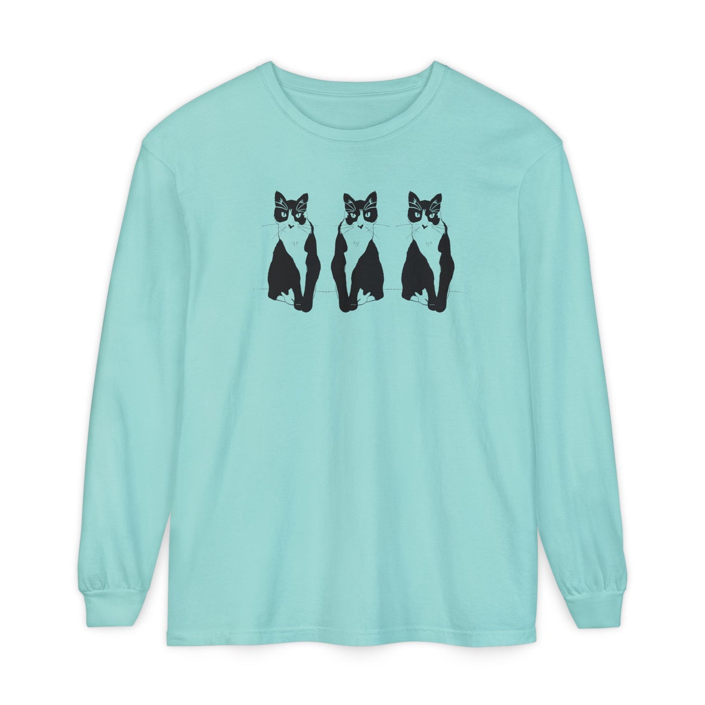 Cat x3 Long Sleeve Tee (Transparent Style Cat) - Cat Drawing Shirt