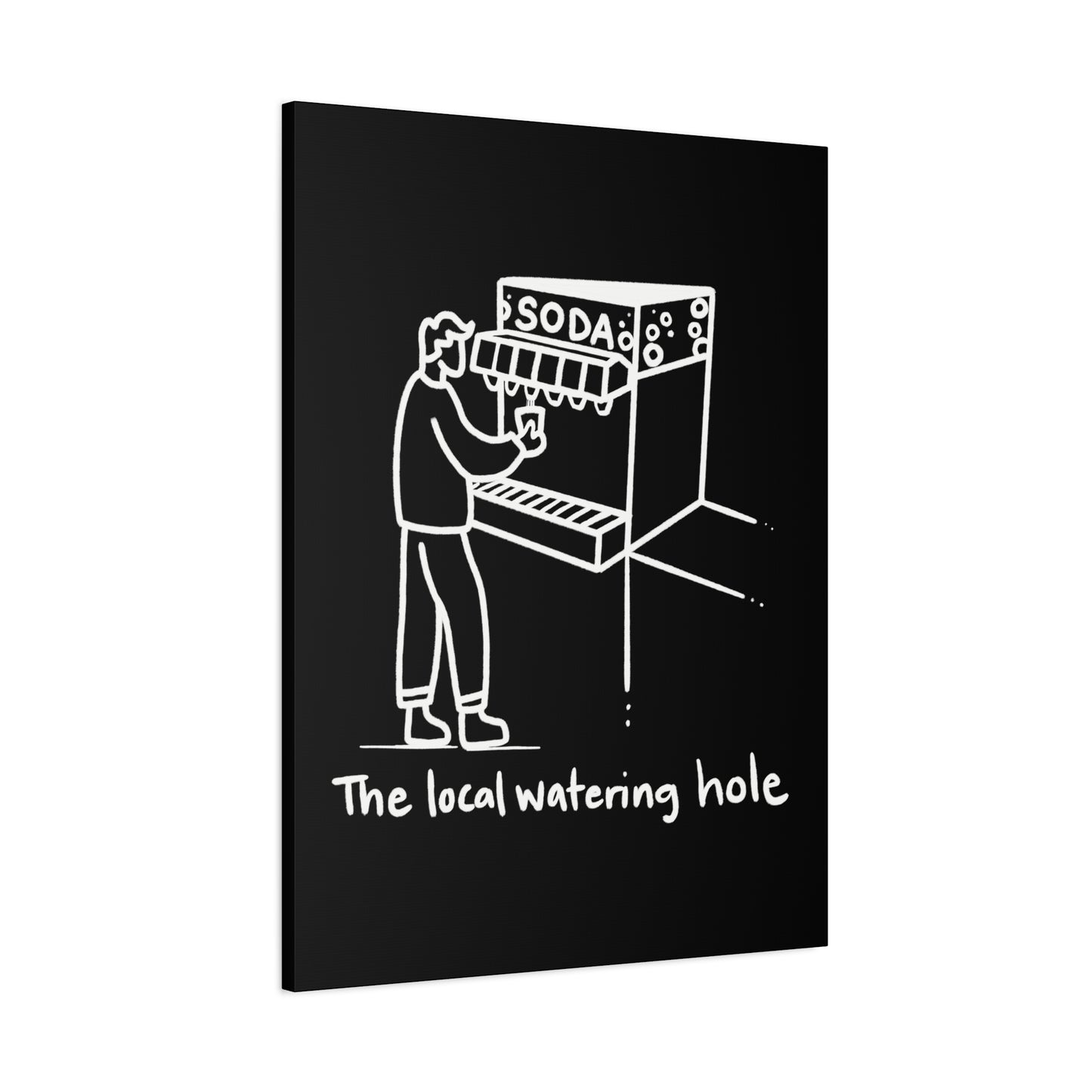 Local Watering Hole Canvas Print - White Ink on Black Background