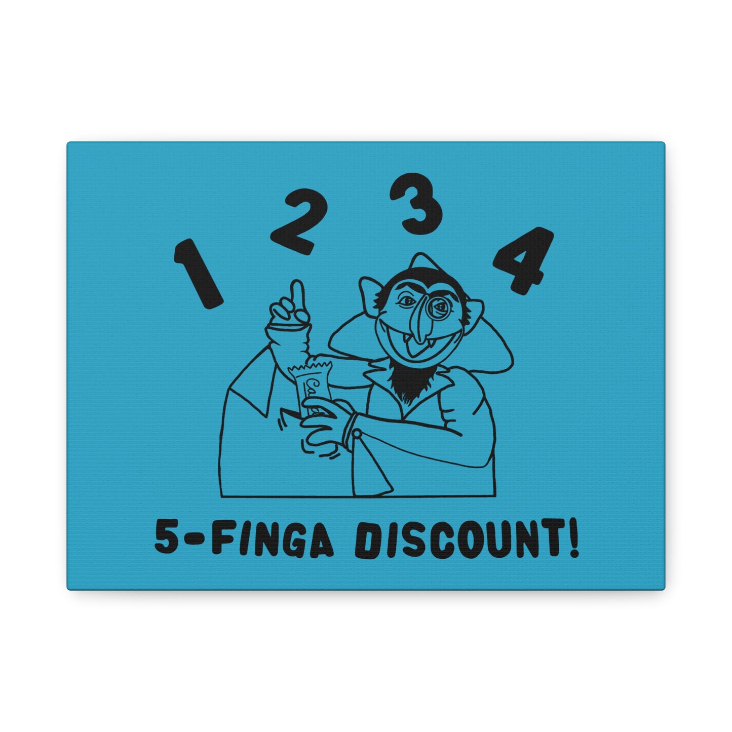 Five Finger Discount Outline Canvas Print Turquoise - Sesame Street The Count Parody Art Print