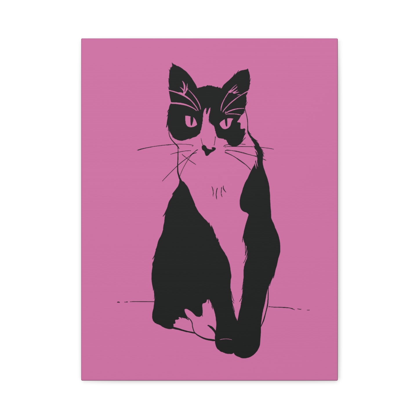 Cat Canvas Print on Pink (Transparent Style Cat) - Cat Drawing Art