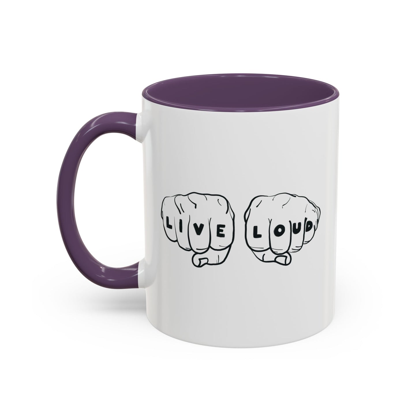 Live Loud Knuckle Tats Tattooed Fists - Four Fists Accent Mug