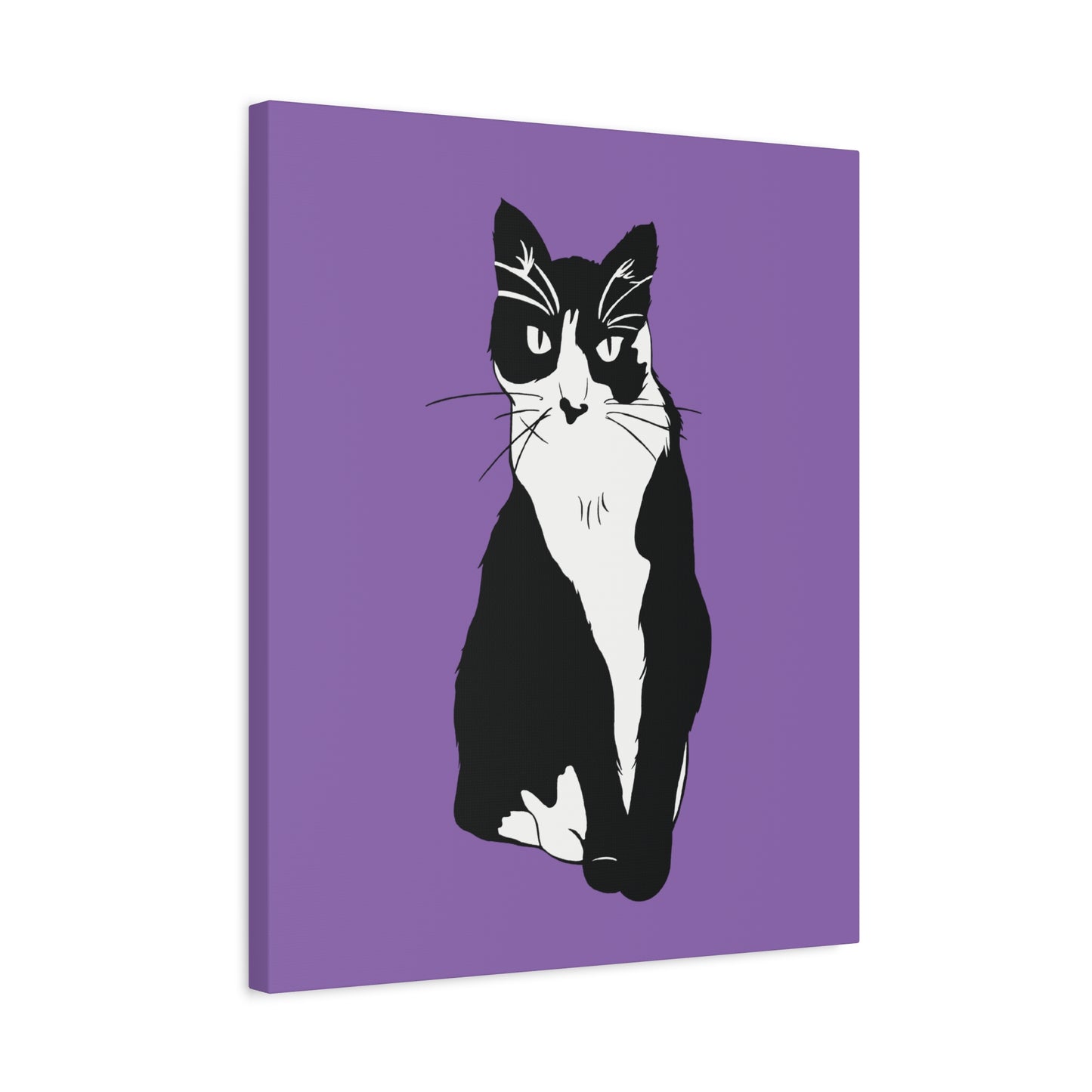 Cat Canvas on Light Purple (B&W Style Cat) - Cat Drawing Art