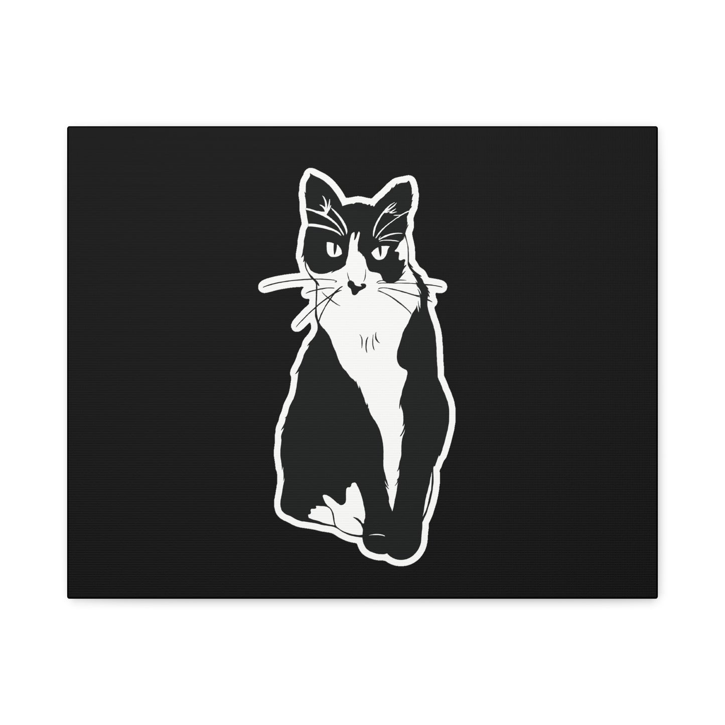 Cat Canvas Print on Black (Sticker Style Cat) - Cat Drawing Art