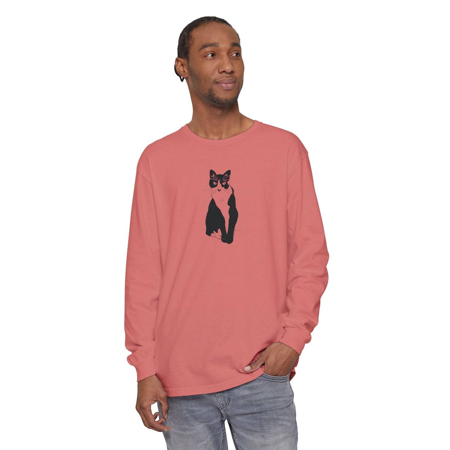 Cat Long Sleeve Tee (Transparent Style Cat) - Cat Drawing Shirt