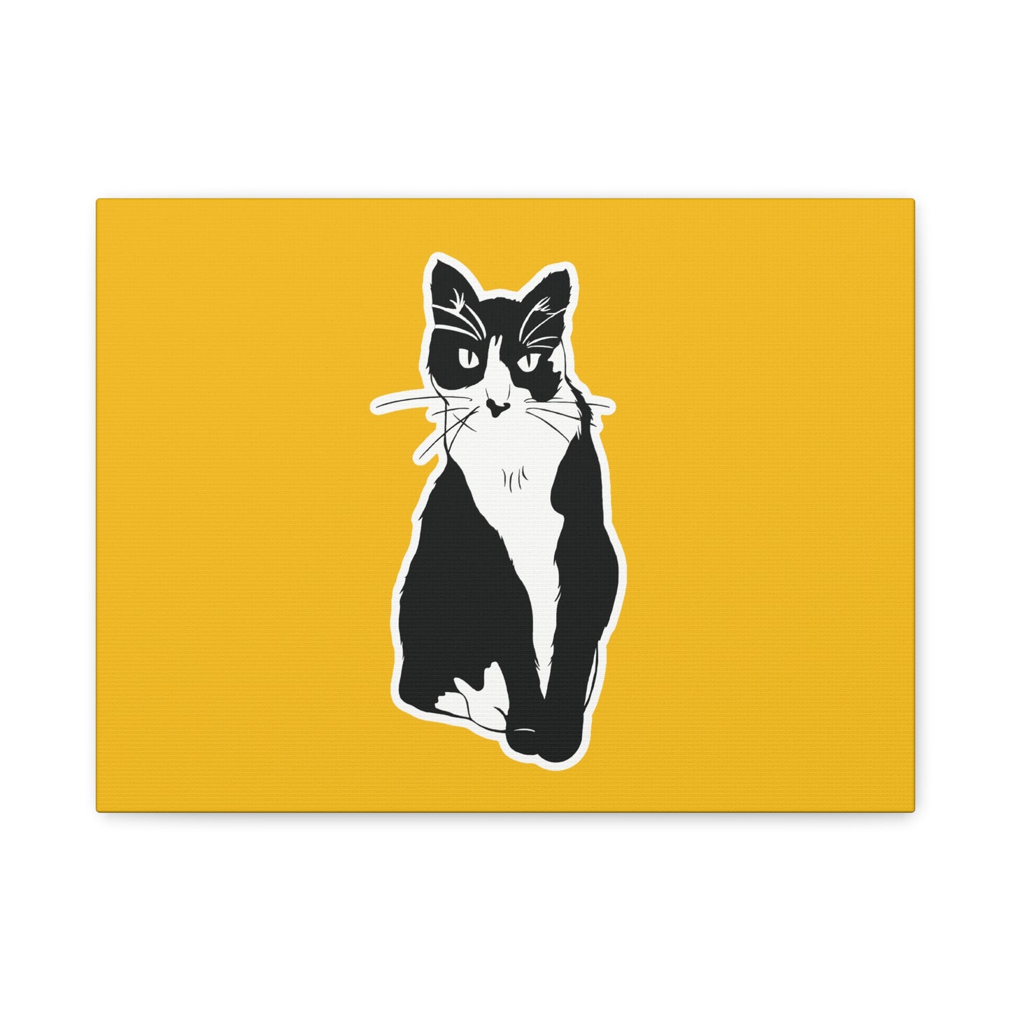 Cat Canvas Print on Yellow (Sticker Style Cat) - Cat Drawing Art