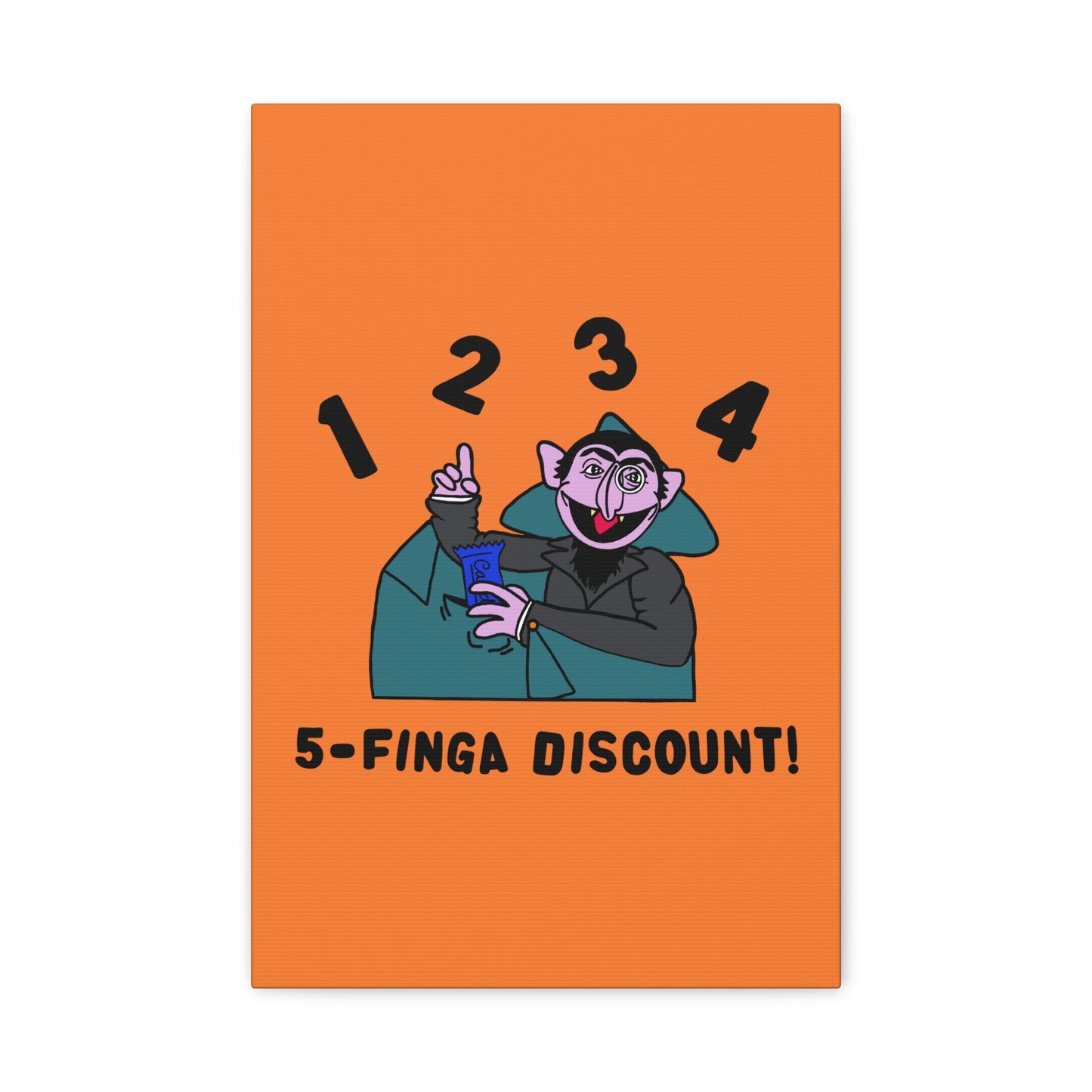 Five Finger Discount Canvas Print Light Orange - Sesame Street The Count Parody Art Print