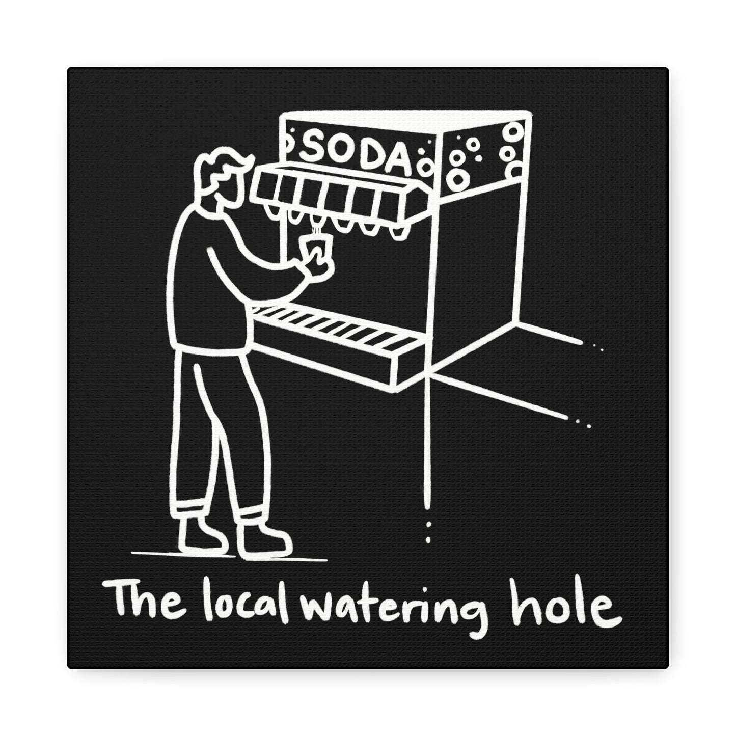 Local Watering Hole Canvas Print - White Ink on Black Background