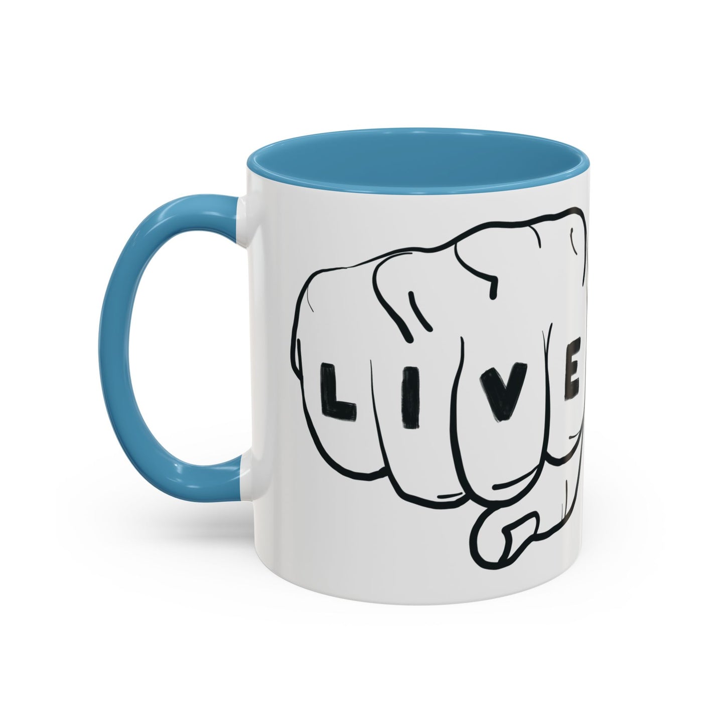 Live Loud Knuckle Tats Tattooed Fists Loudest Accent Mug