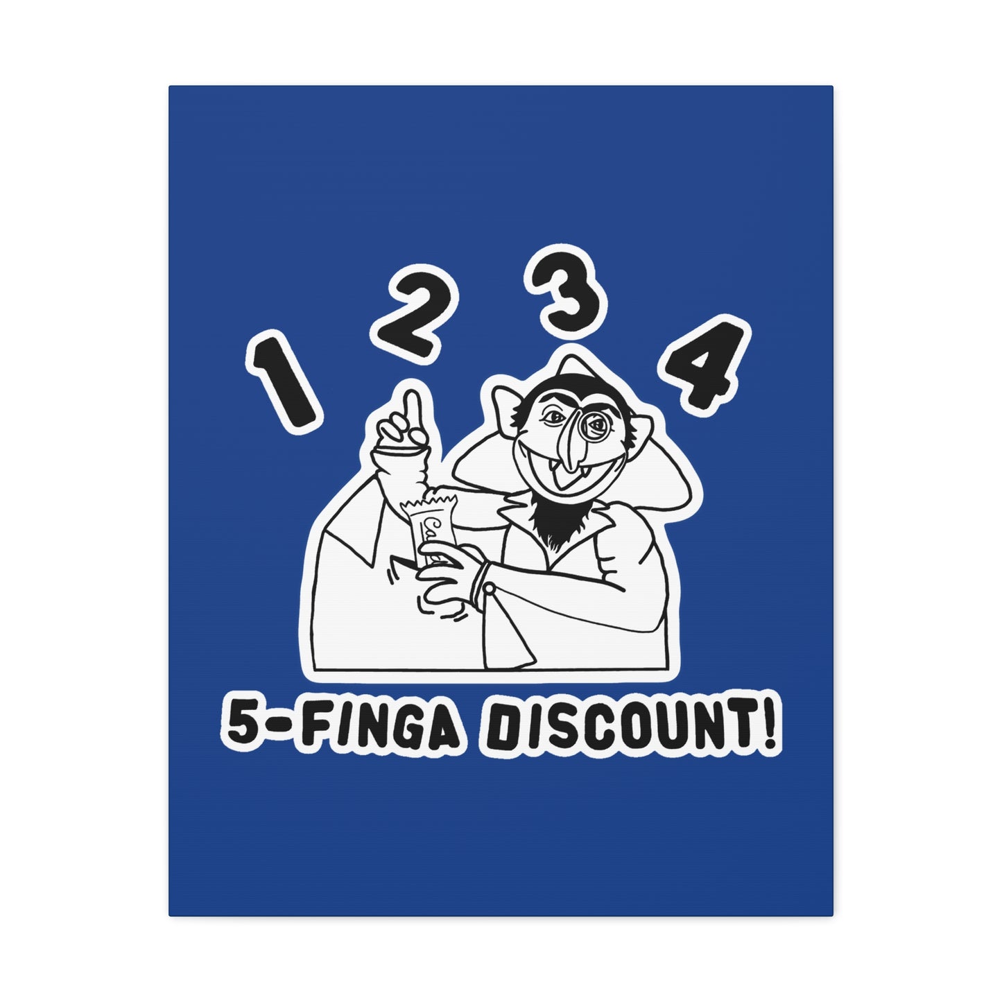 Five Finger Discount Outline Canvas Print Dark Blue - Sesame Street The Count Parody Art Print