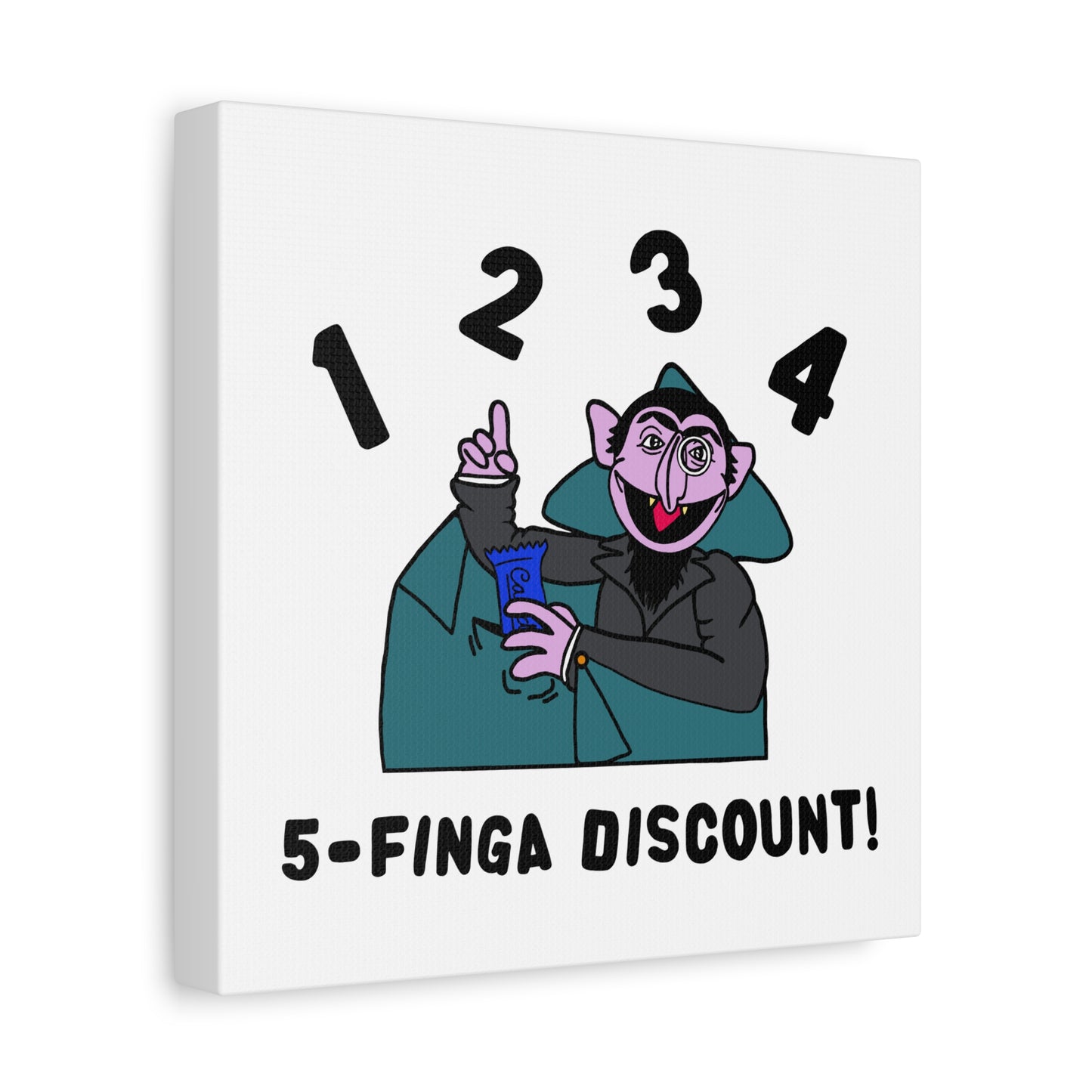 Five Finger Discount Canvas Print White - Sesame Street The Count Parody Art Print