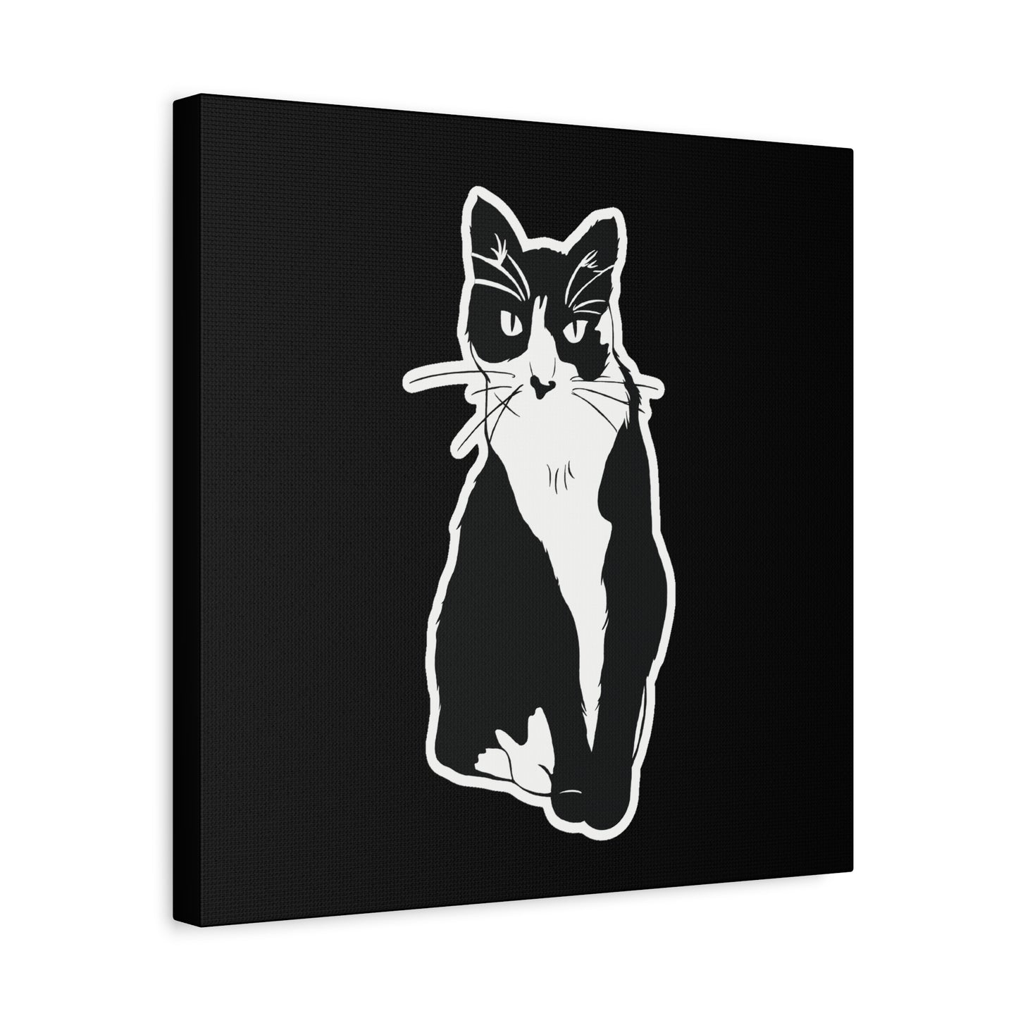 Cat Canvas Print on Black (Sticker Style Cat) - Cat Drawing Art