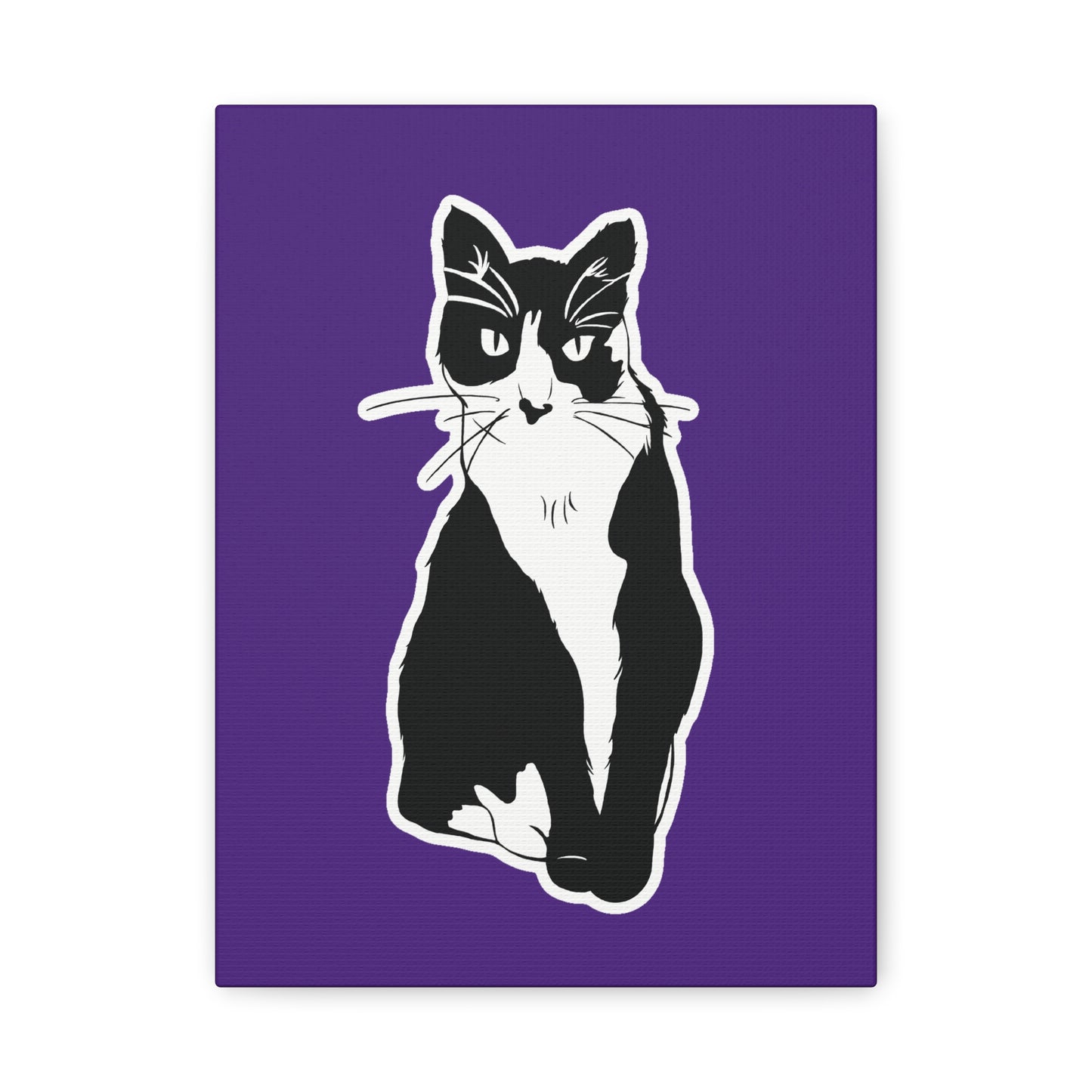 Cat Canvas Print on Purple (Sticker Style Cat) - Cat Drawing Art
