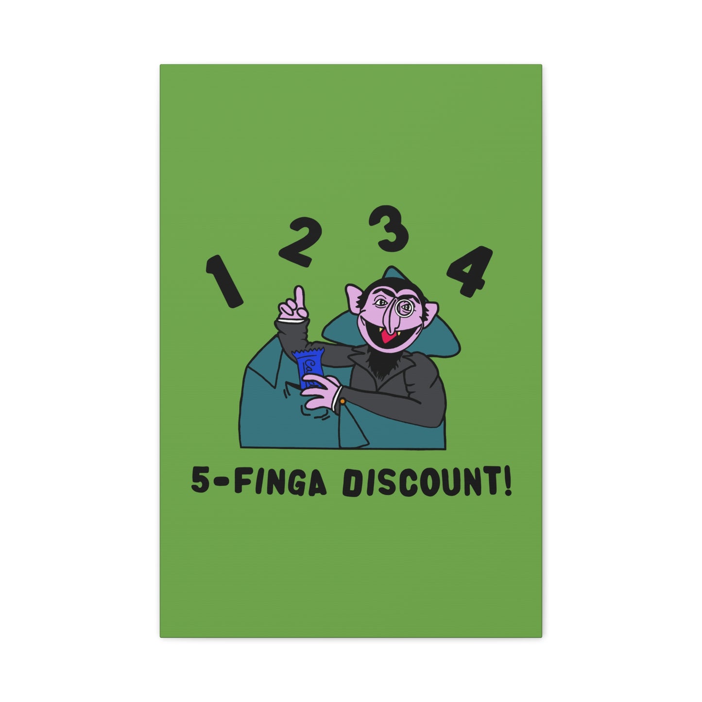 Five Finger Discount Canvas Print Green - Sesame Street The Count Parody Art Print