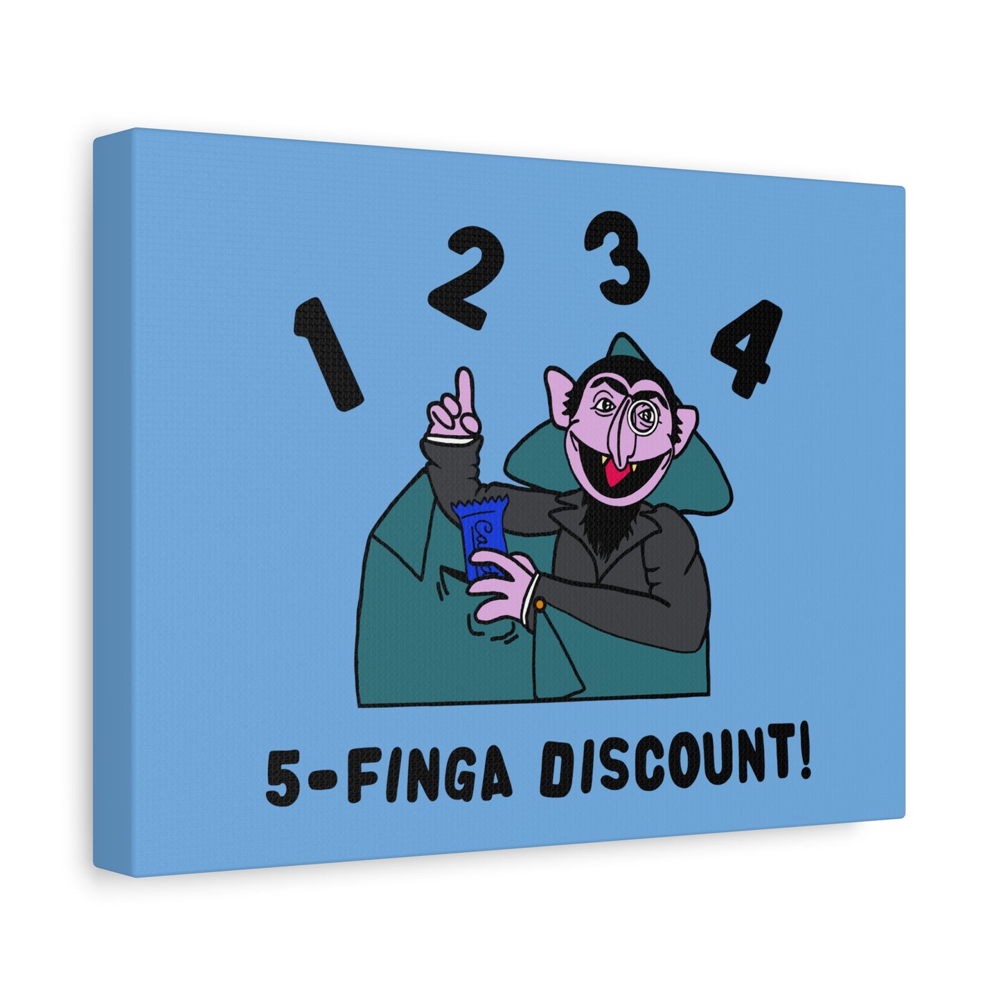 Five Finger Discount Canvas Print Light Blue - Sesame Street The Count Parody Art Print