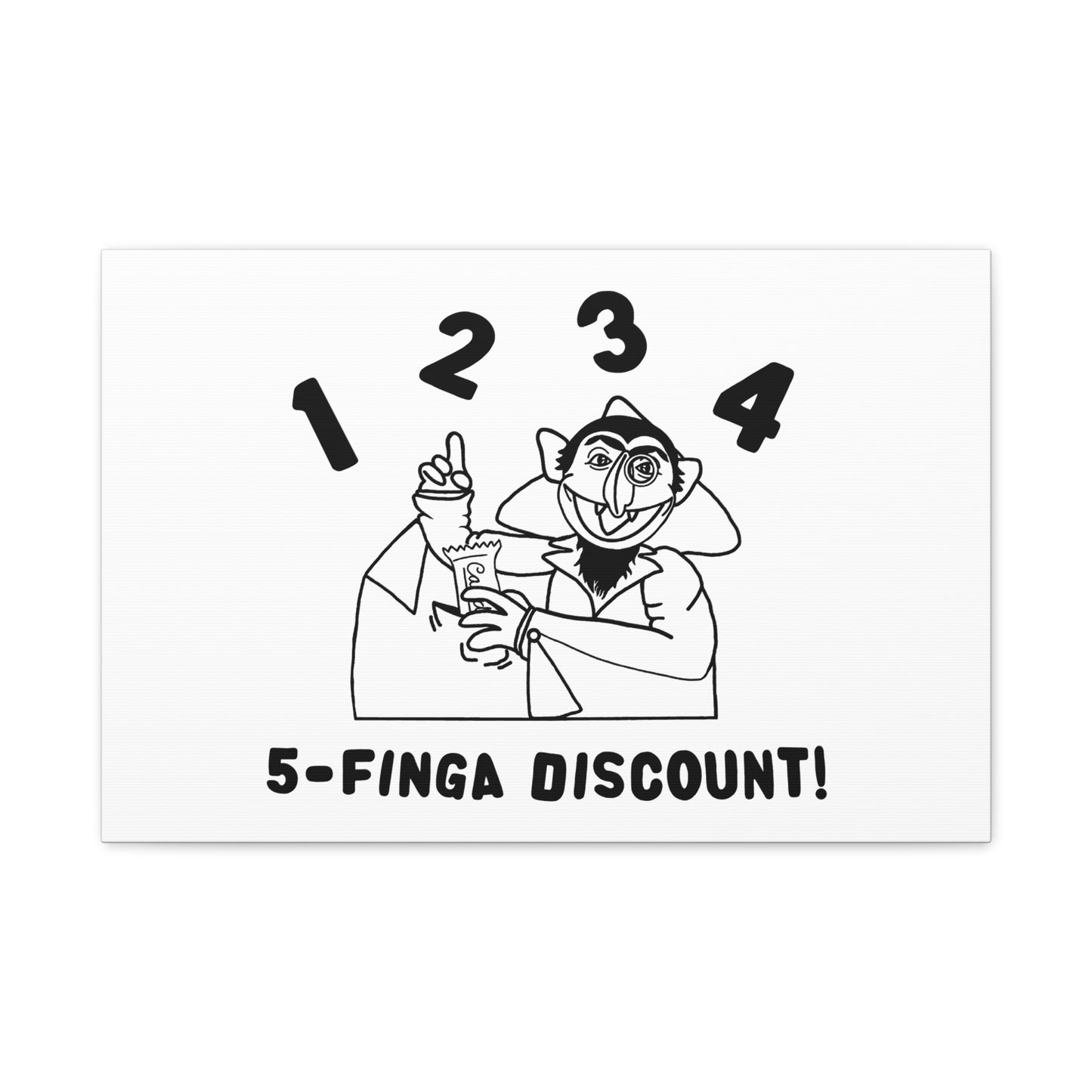 Five Finger Discount Outline Canvas Print White - Sesame Street The Count Parody Art Print