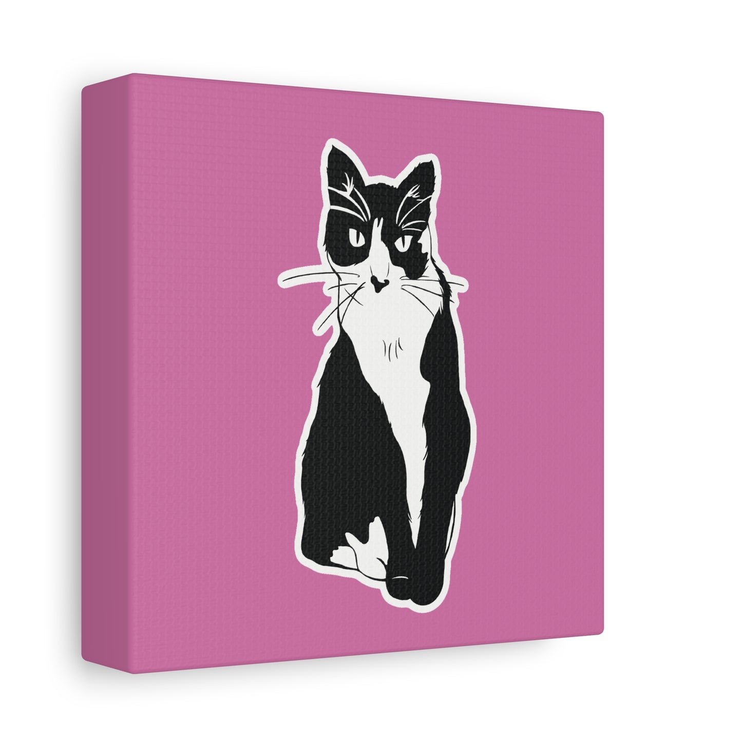Cat Canvas on Light Pink (Sticker Style Cat) - Cat Drawing Art