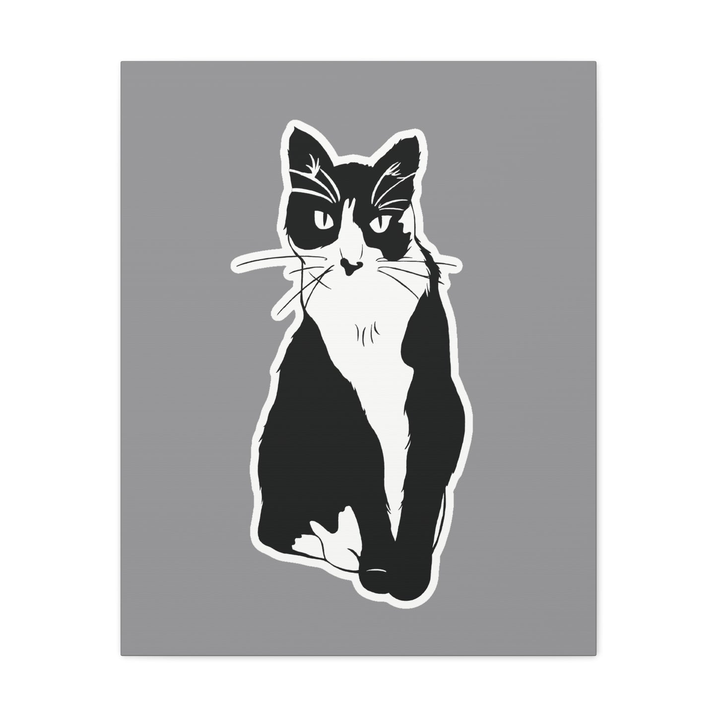 Cat Canvas Print on Grey (Sticker Style Cat) - Cat Drawing Wall Art