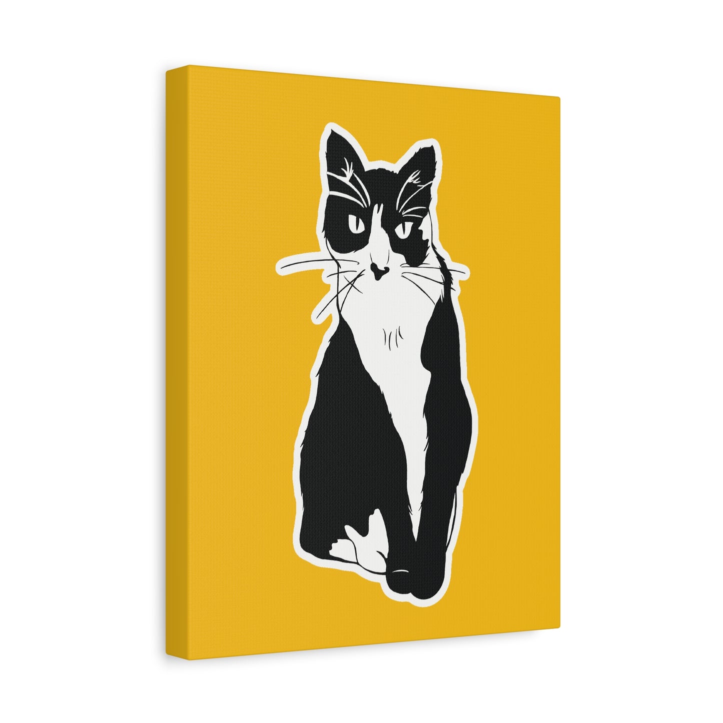 Cat Canvas Print on Yellow (Sticker Style Cat) - Cat Drawing Art