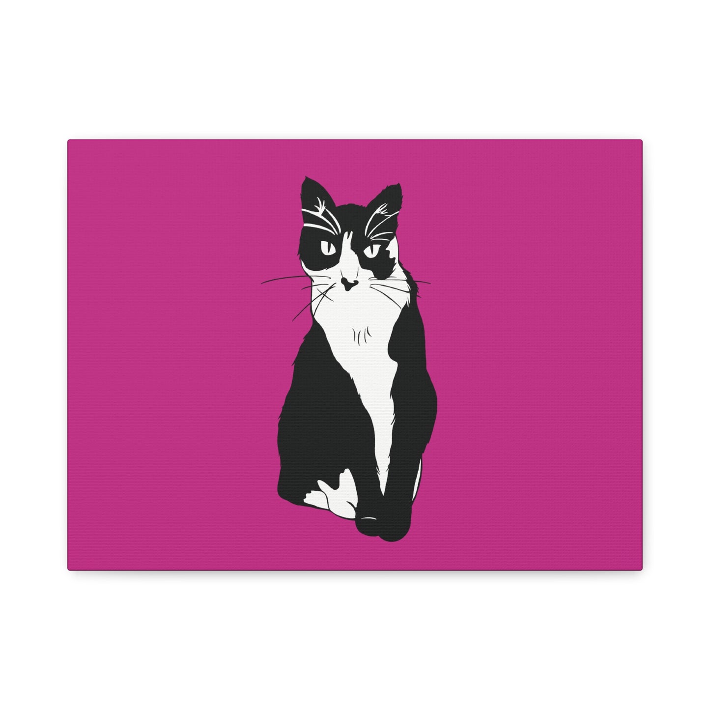 Cat Canvas on Pink (B&W Style Cat) - Cat Drawing Art
