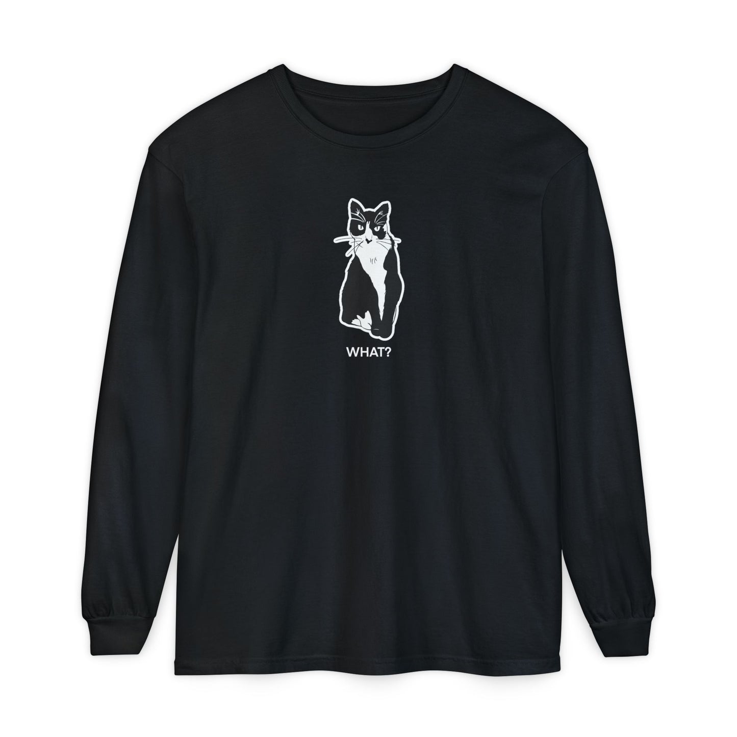 Cattitude Long Sleeve Tee (Sticker Style Cat) - Cat What Shirt