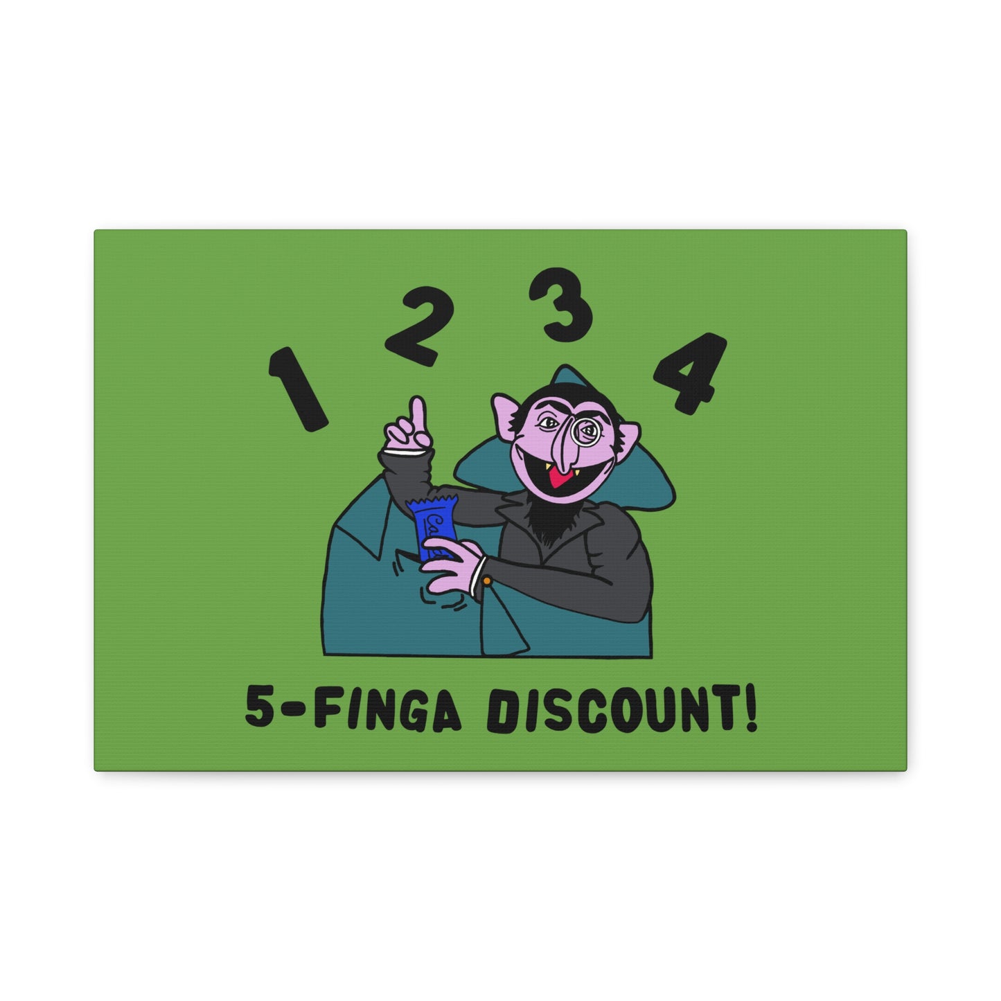 Five Finger Discount Canvas Print Green - Sesame Street The Count Parody Art Print