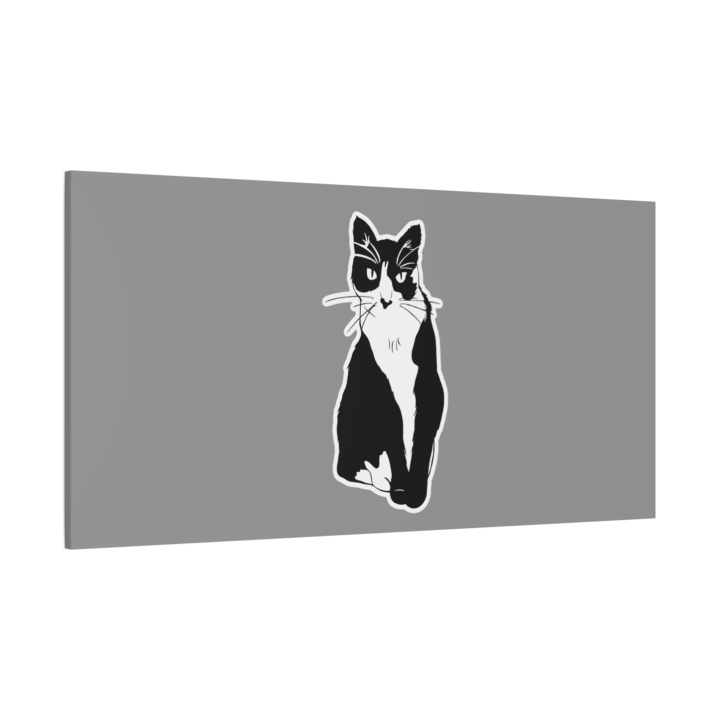 Cat Canvas Print on Grey (Sticker Style Cat) - Cat Drawing Wall Art