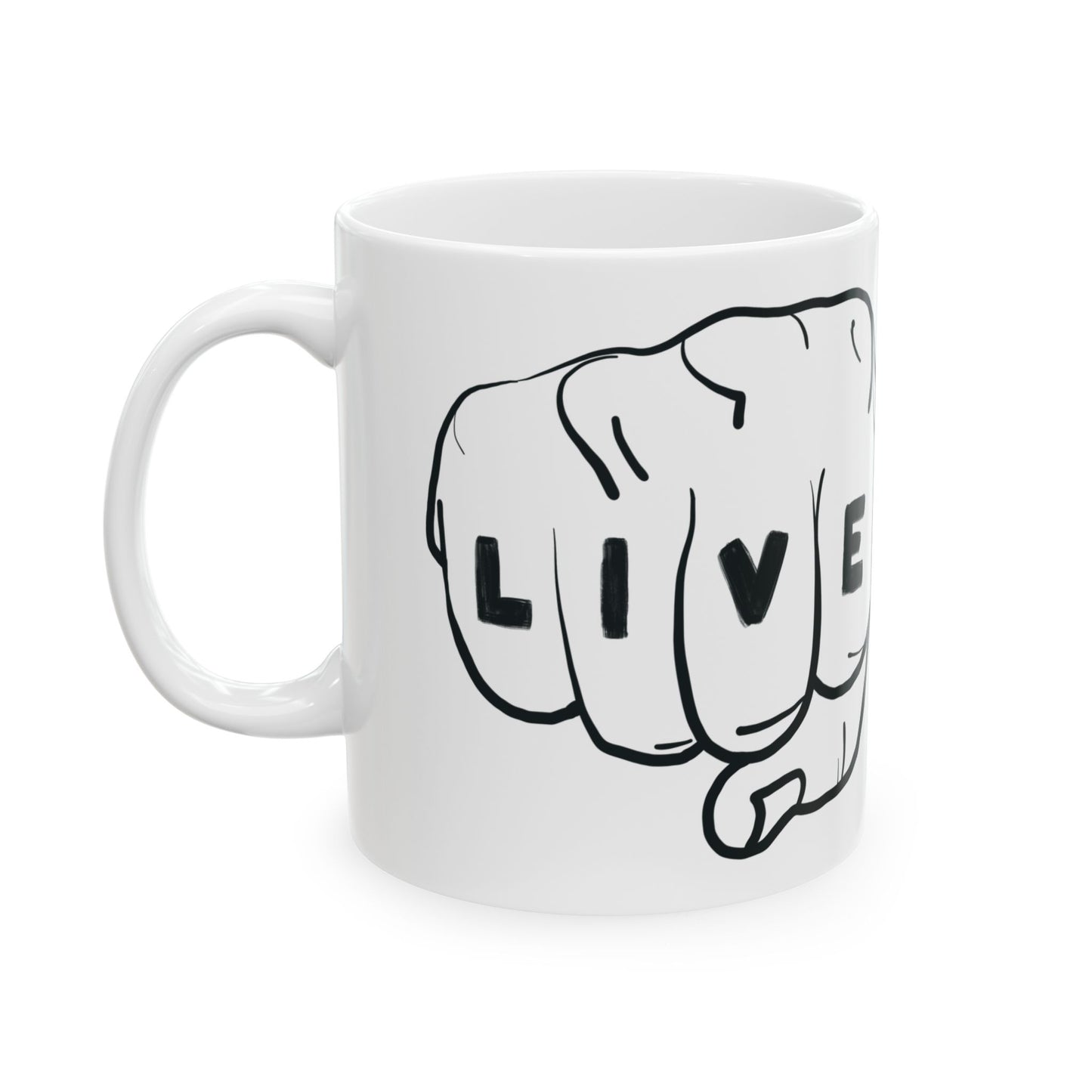 Live Loud Knuckle Tats Tattooed Fists Mug