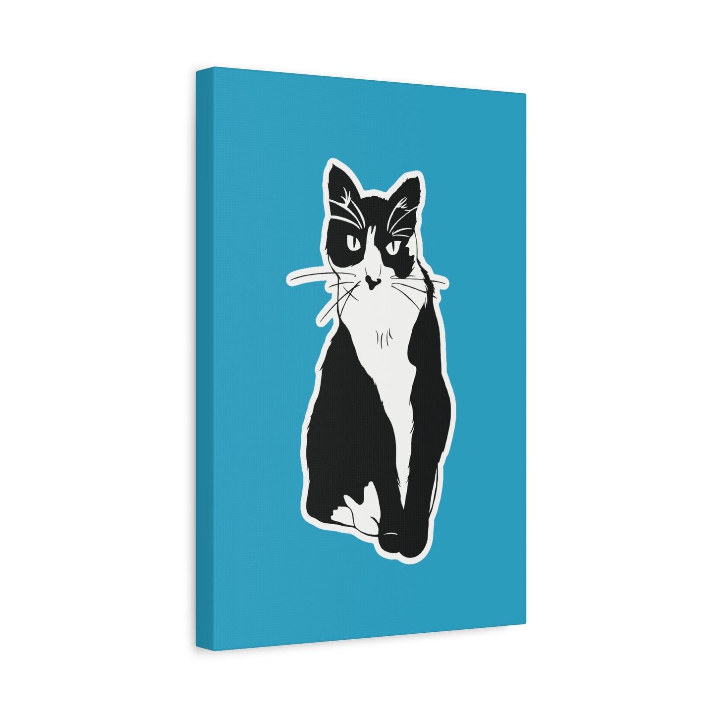 Cat Canvas Print on Turquoise (Sticker Style Cat) - Cat Drawing Art