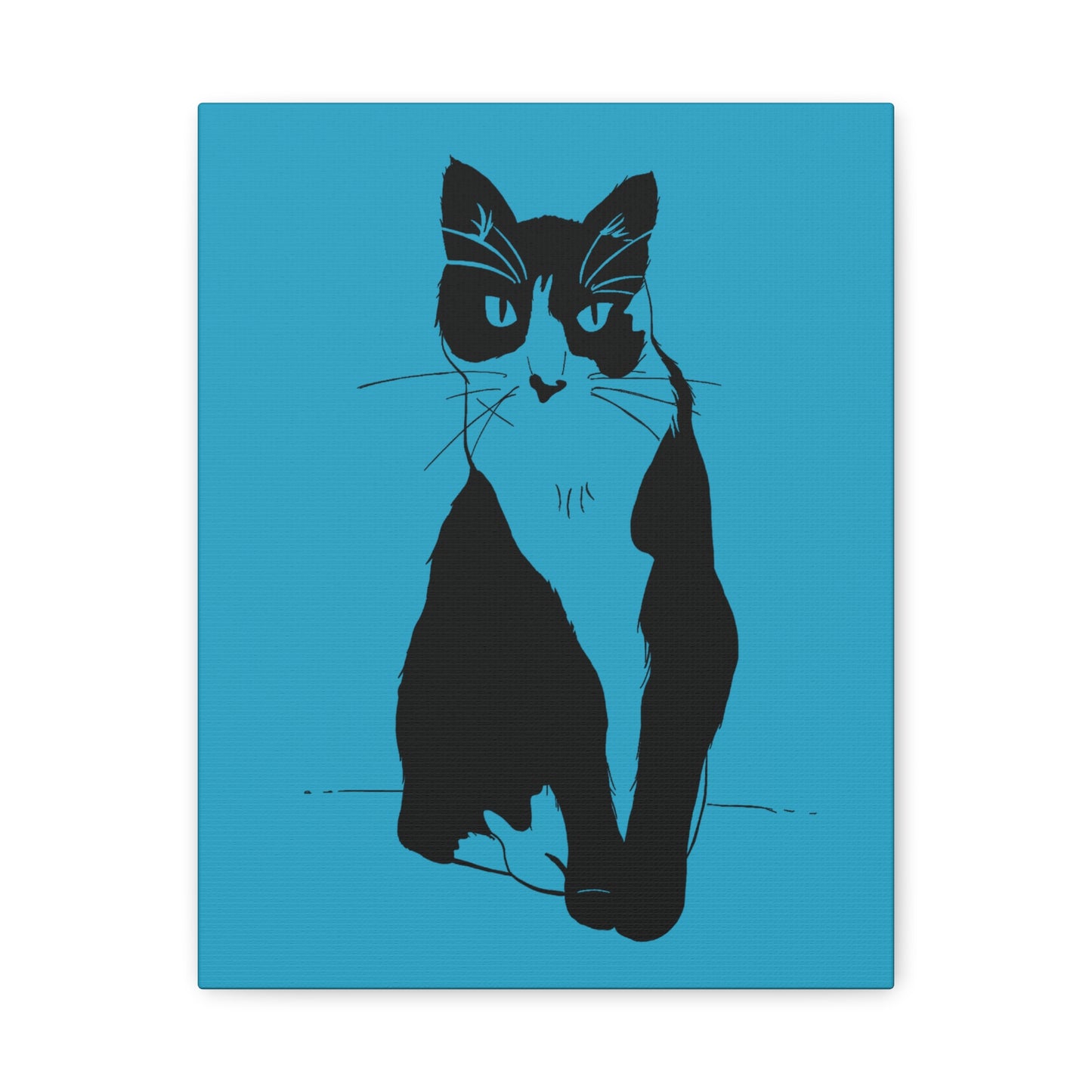 Cat Canvas Print on Turquoise (Transparent Style Cat) - Cat Drawing Art