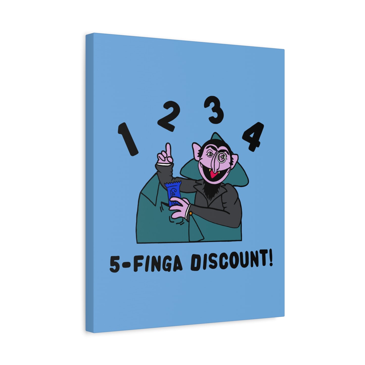 Five Finger Discount Canvas Print Light Blue - Sesame Street The Count Parody Art Print