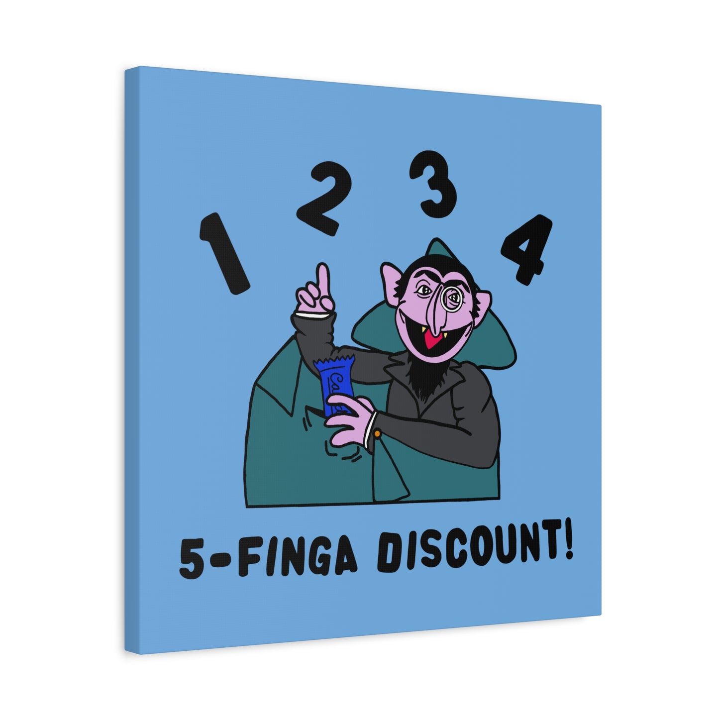 Five Finger Discount Canvas Print Light Blue - Sesame Street The Count Parody Art Print