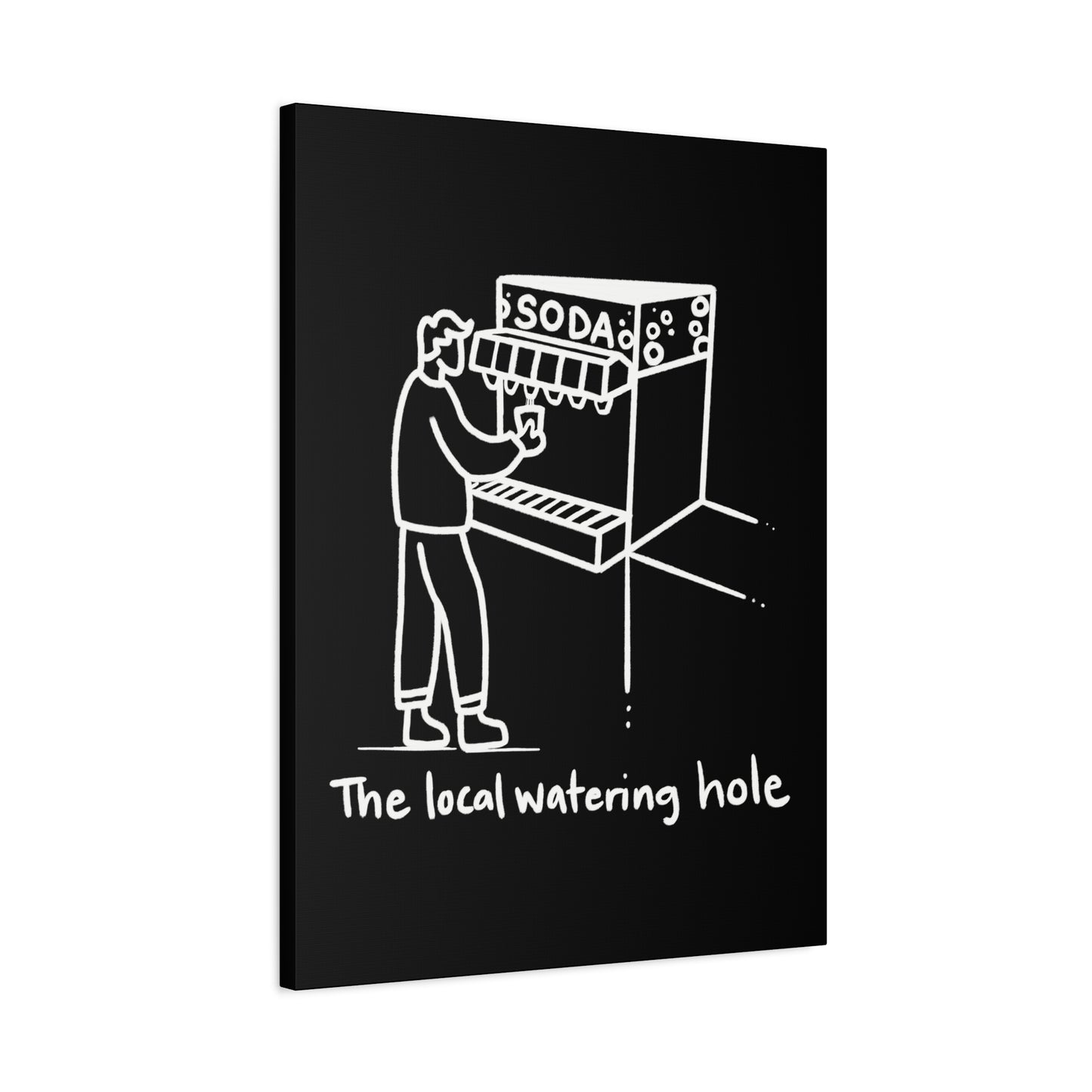 Local Watering Hole Canvas Print - White Ink on Black Background