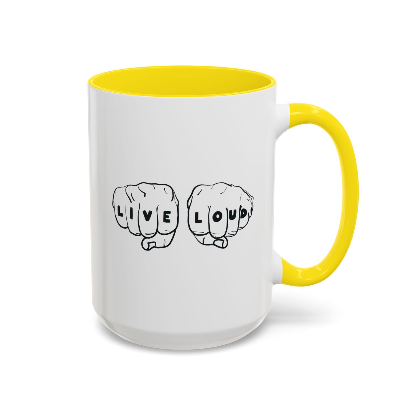 Live Loud Knuckle Tats Tattooed Fists - Four Fists Accent Mug