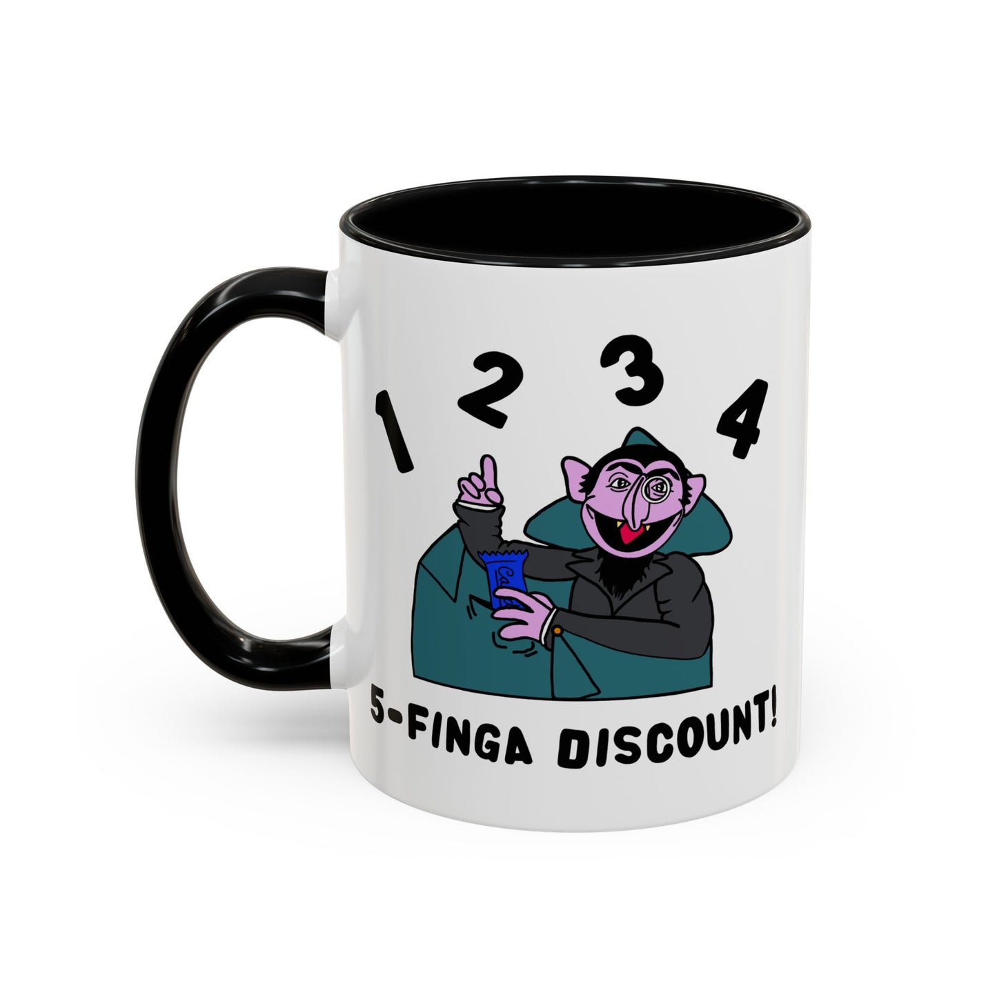 Five Finger Discount Accent Coffee Mug - Sesame Street The Count Parody Coffee Mug