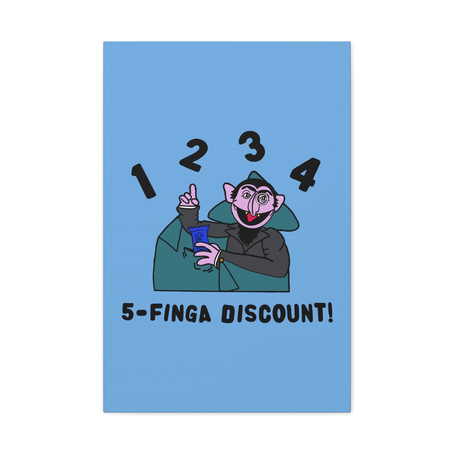 Five Finger Discount Canvas Print Light Blue - Sesame Street The Count Parody Art Print