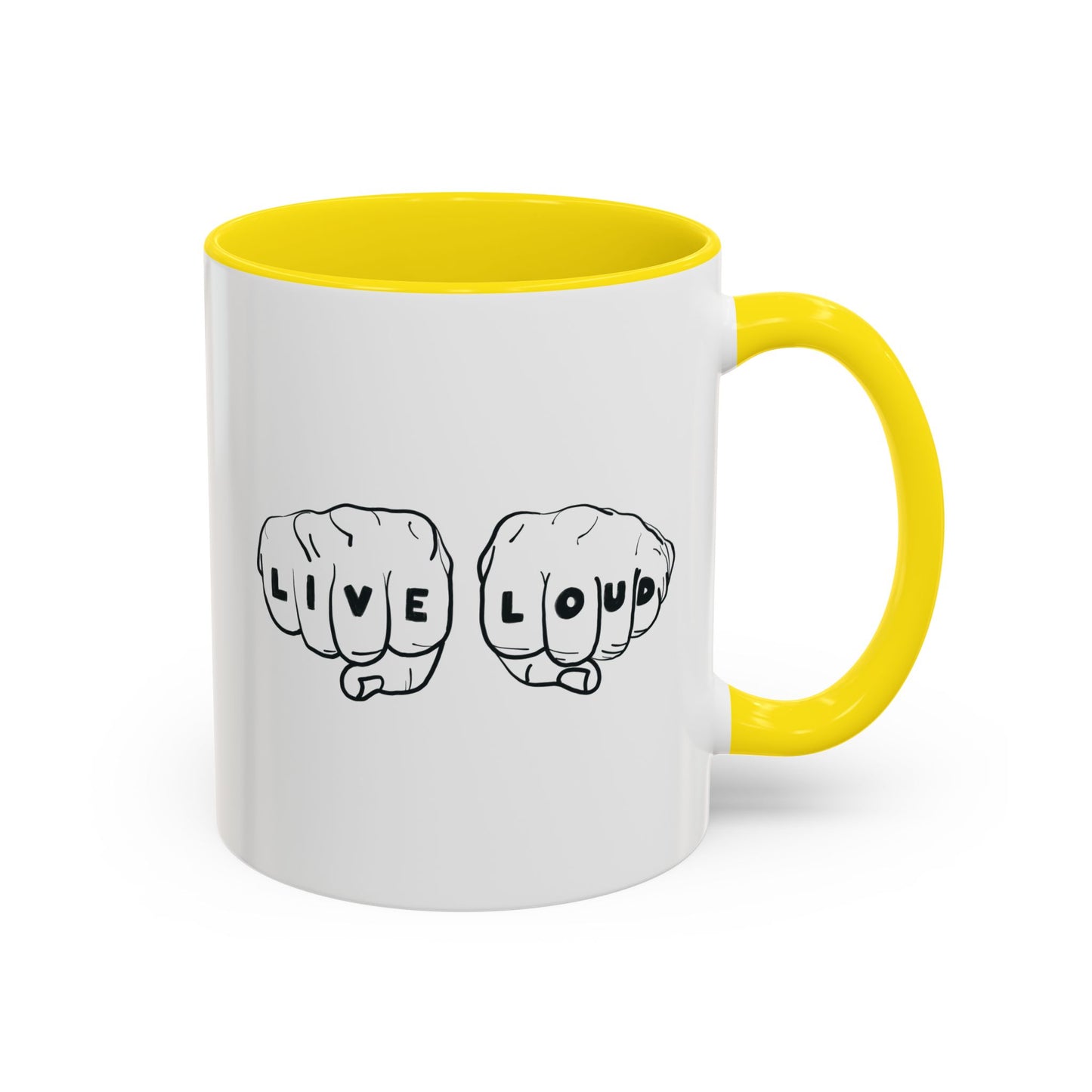 Live Loud Knuckle Tats Tattooed Fists - Four Fists Accent Mug
