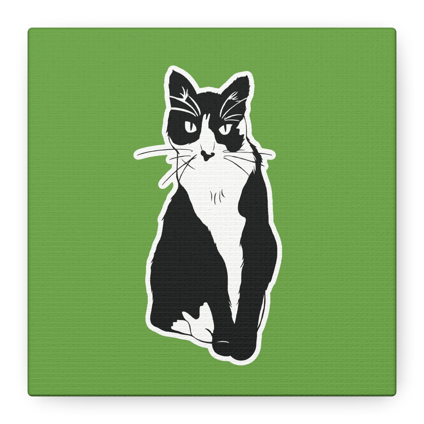 Cat Canvas Print on Green (B&W Style Cat) - Cat Drawing Art