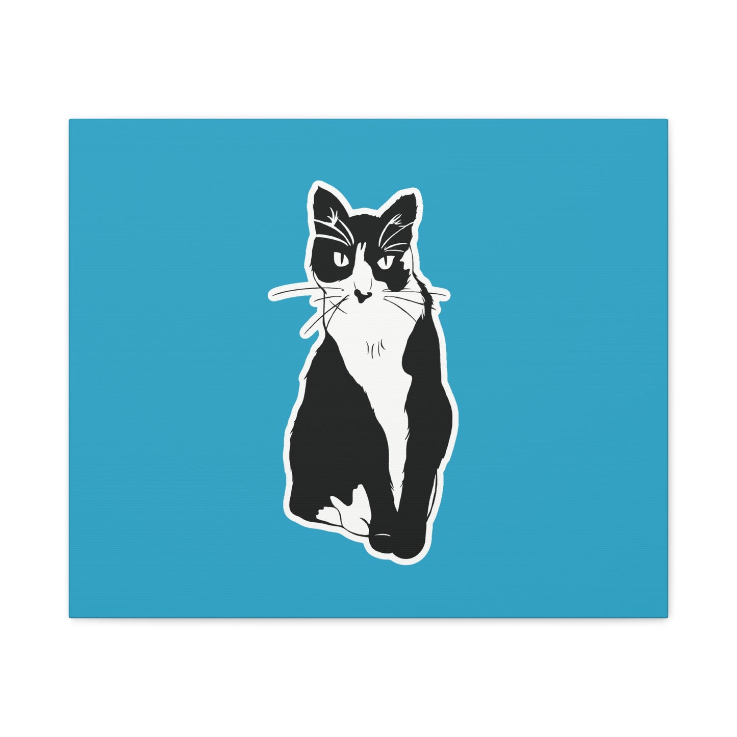 Cat Canvas Print on Turquoise (Sticker Style Cat) - Cat Drawing Art
