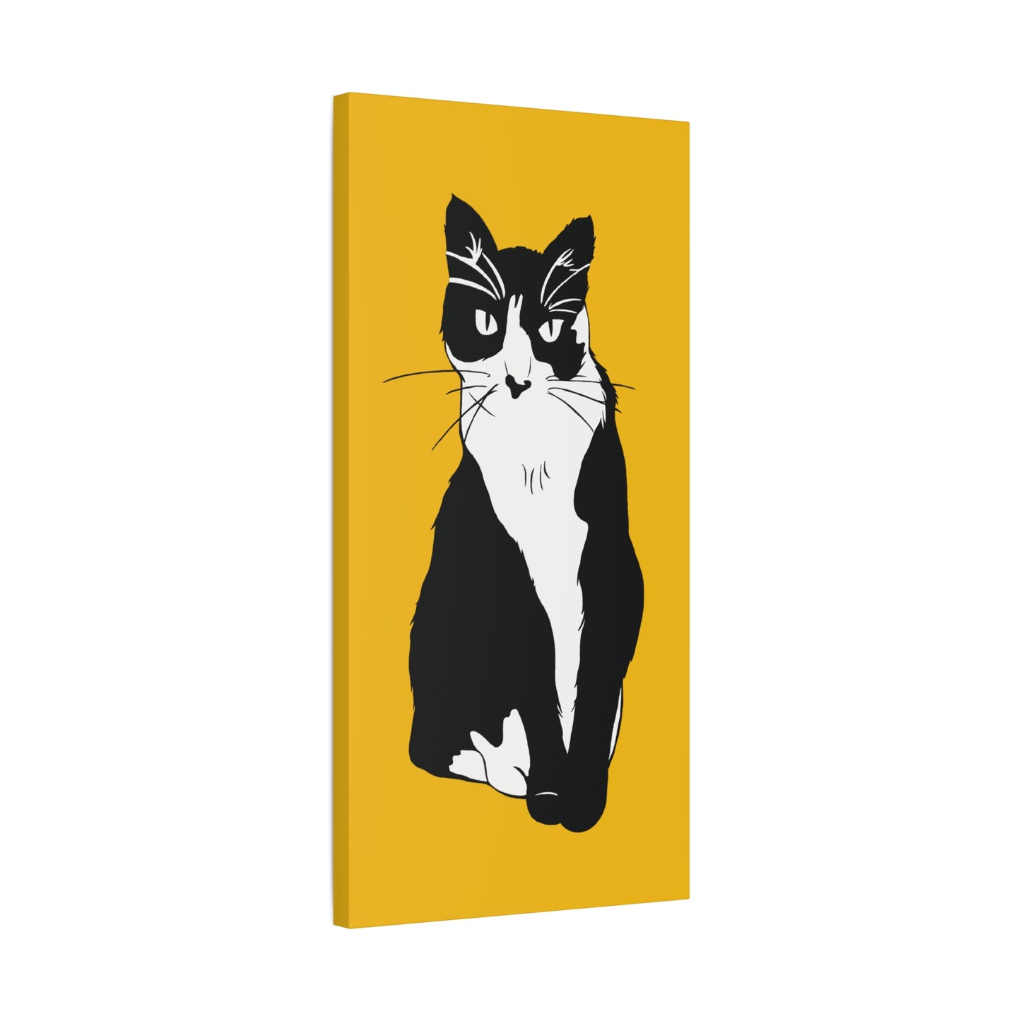 Cat Canvas on Yellow (B&W Style Cat) - Cat Drawing Art