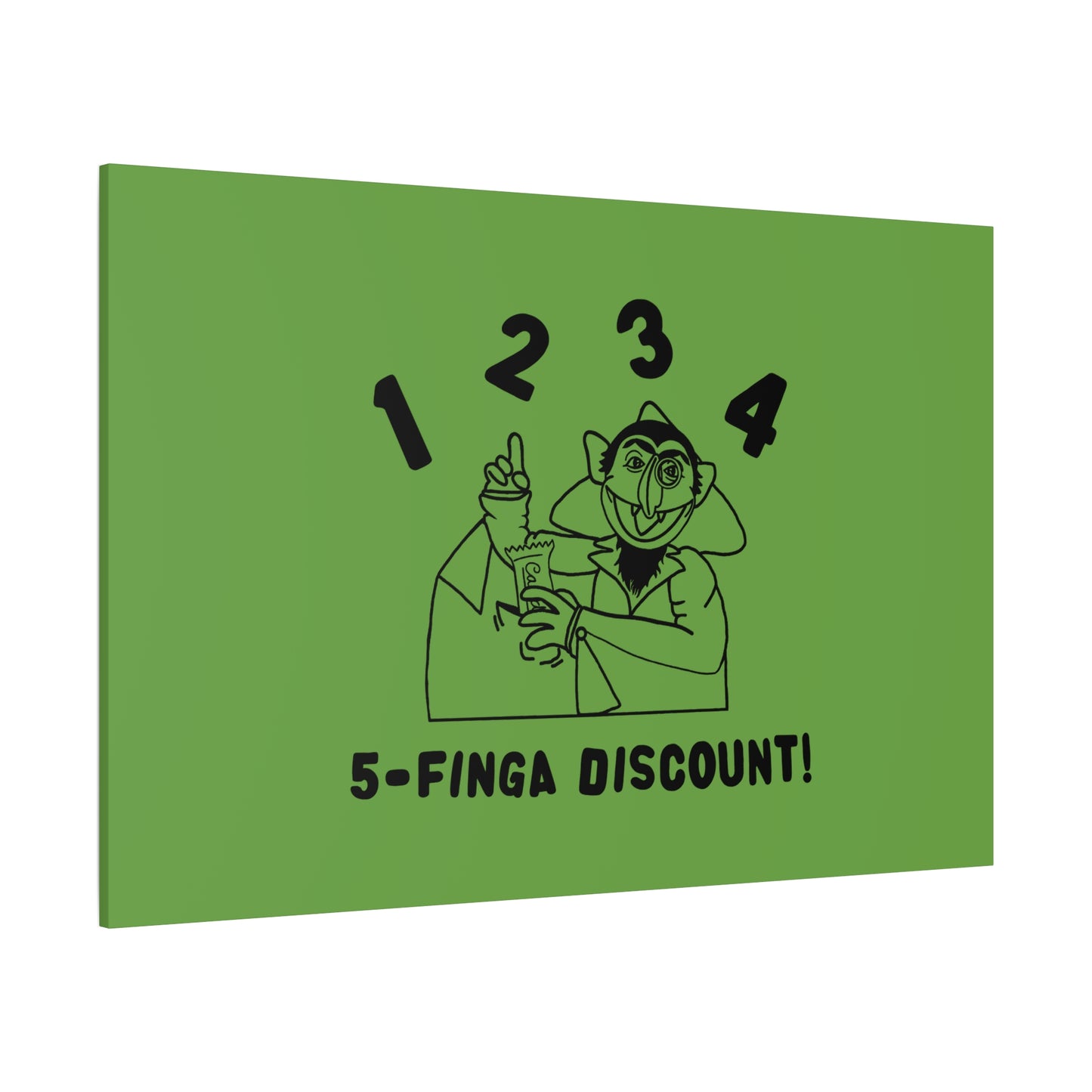 Five Finger Discount Outline Canvas Print Green - Sesame Street The Count Parody Art Print