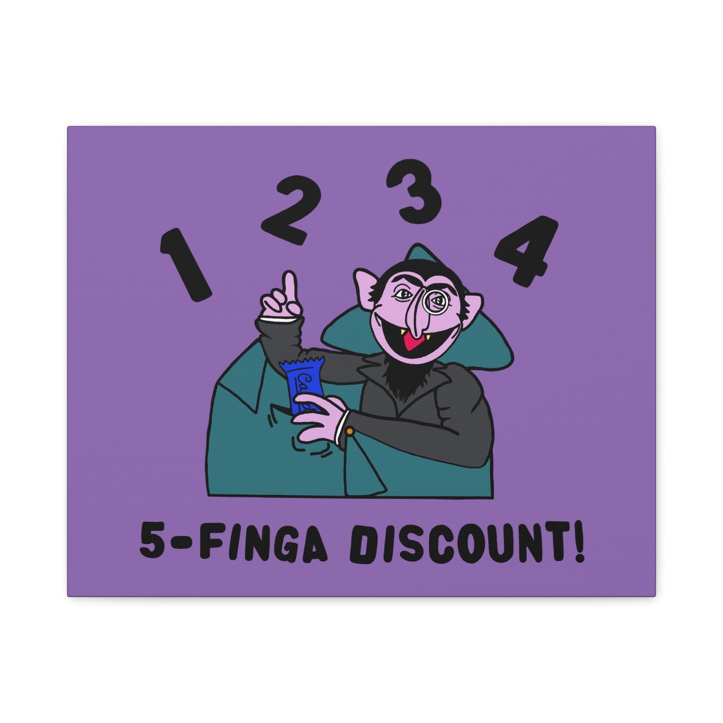 Five Finger Discount Canvas Print Light Purple - Sesame Street The Count Parody Art Print