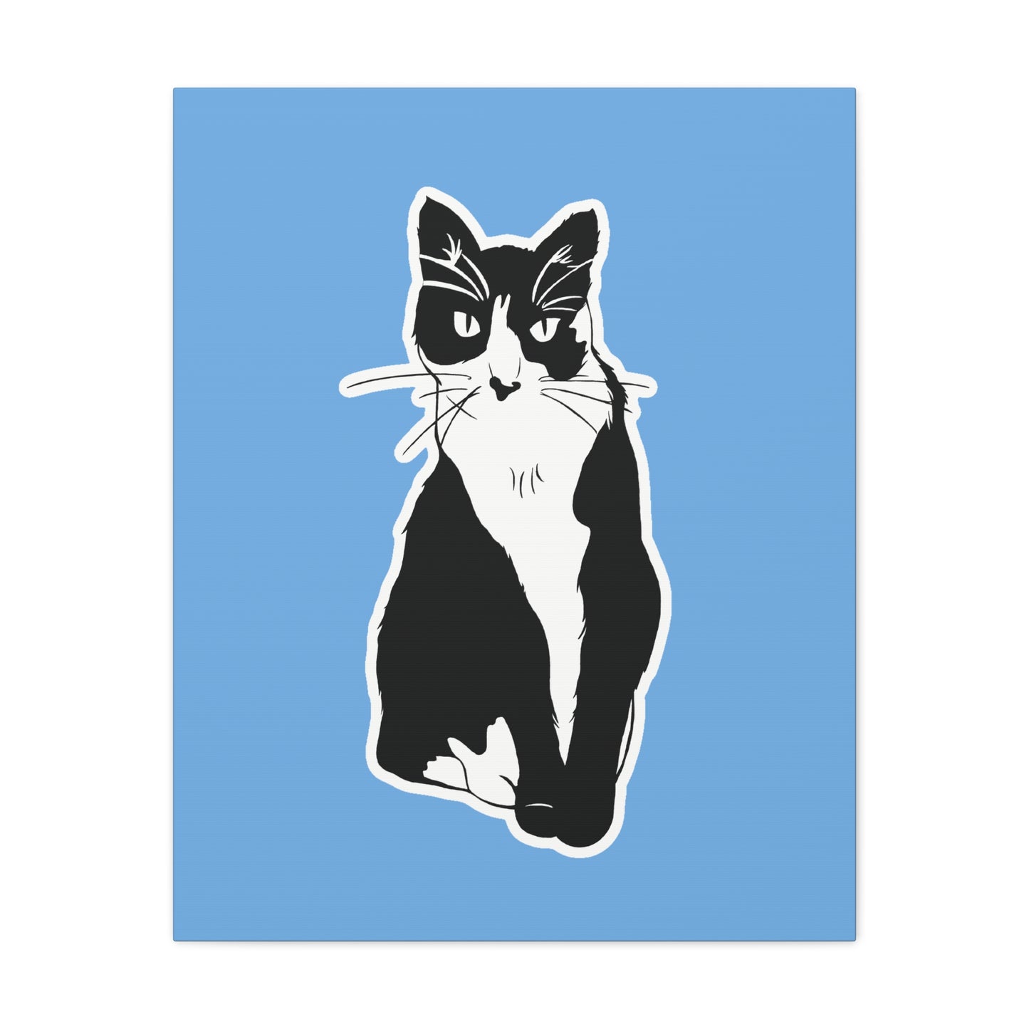 Cat Canvas on Light Blue (Sticker Style Cat) - Cat Drawing Art