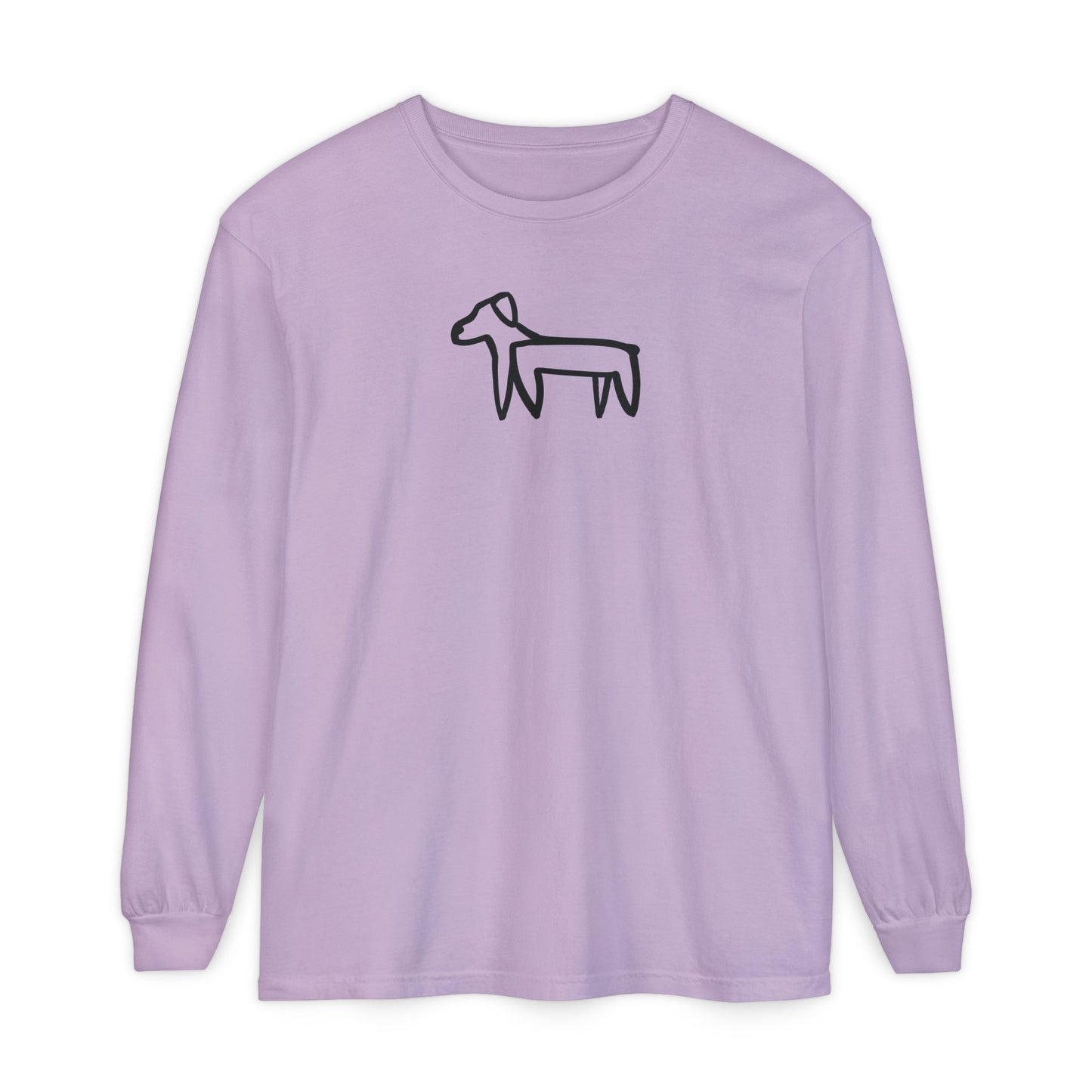 Dog Long Sleeve Tee (Transparent Style Black Dog) - Dog Drawing Shirt