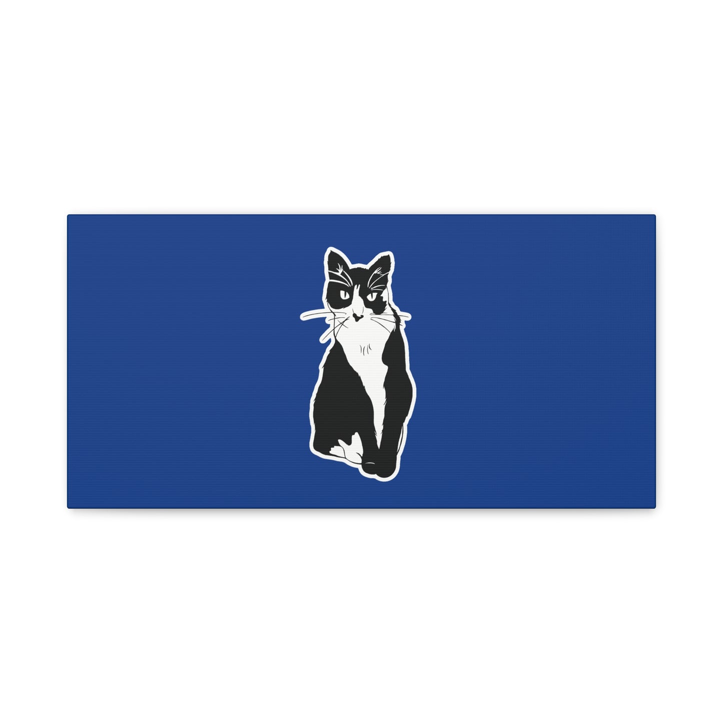 Cat Canvas Print on Dark Blue (Sticker Style Cat) - Cat Drawing Art