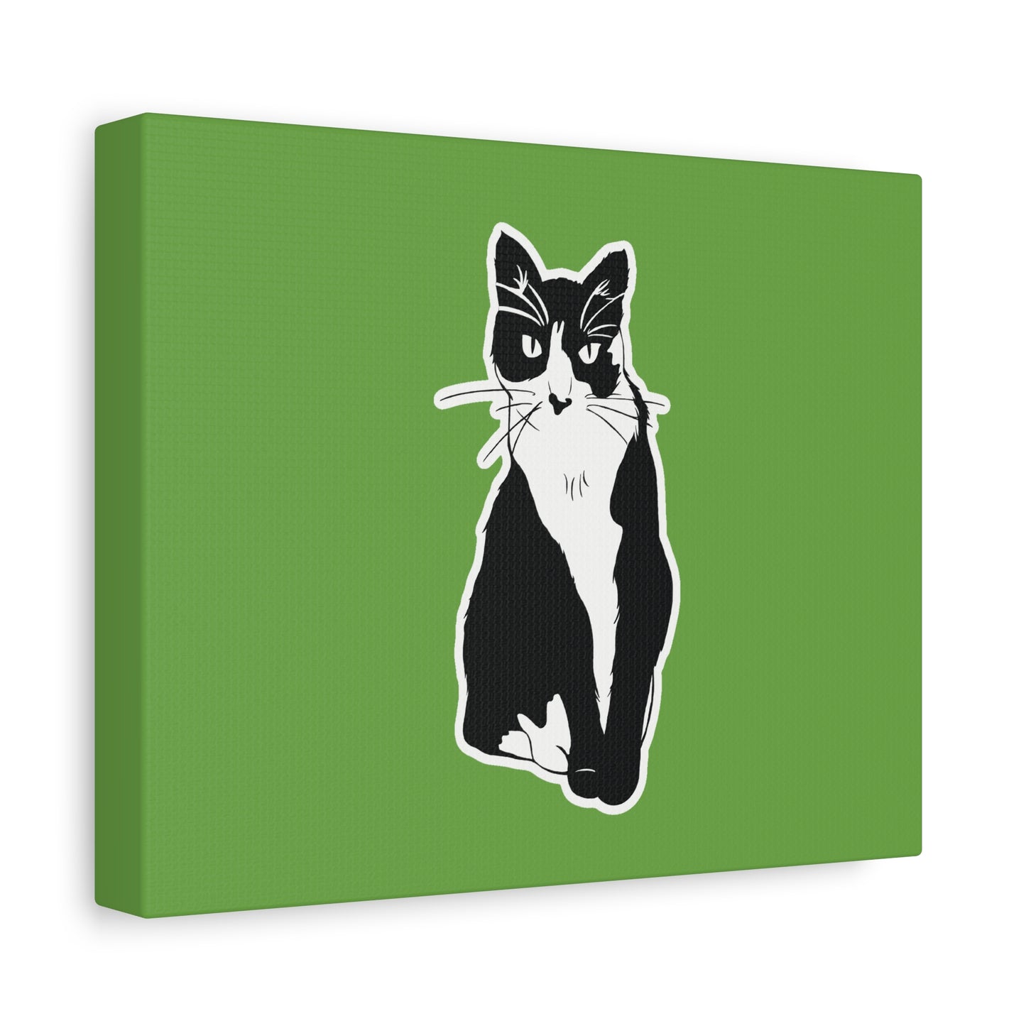 Cat Canvas Print on Green (B&W Style Cat) - Cat Drawing Art