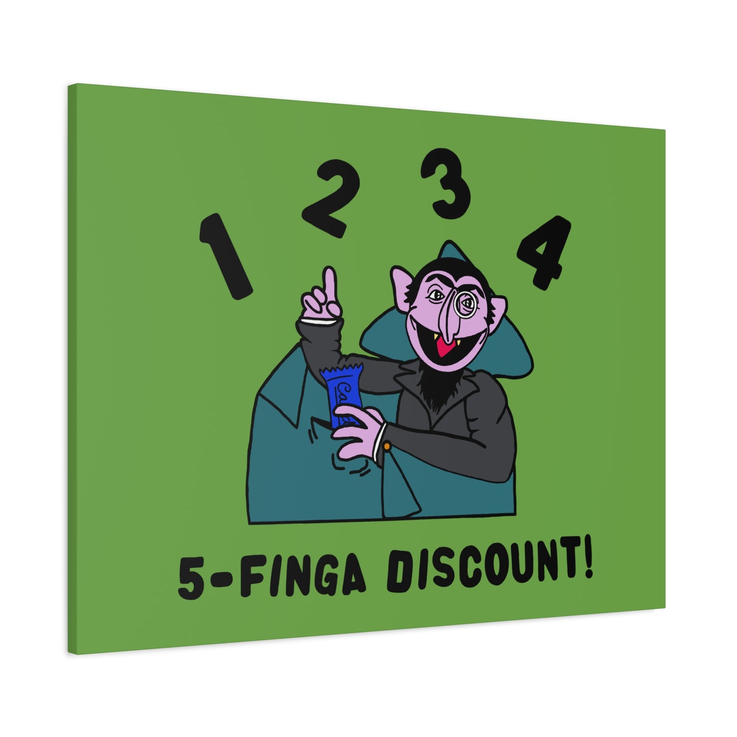 Five Finger Discount Canvas Print Green - Sesame Street The Count Parody Art Print