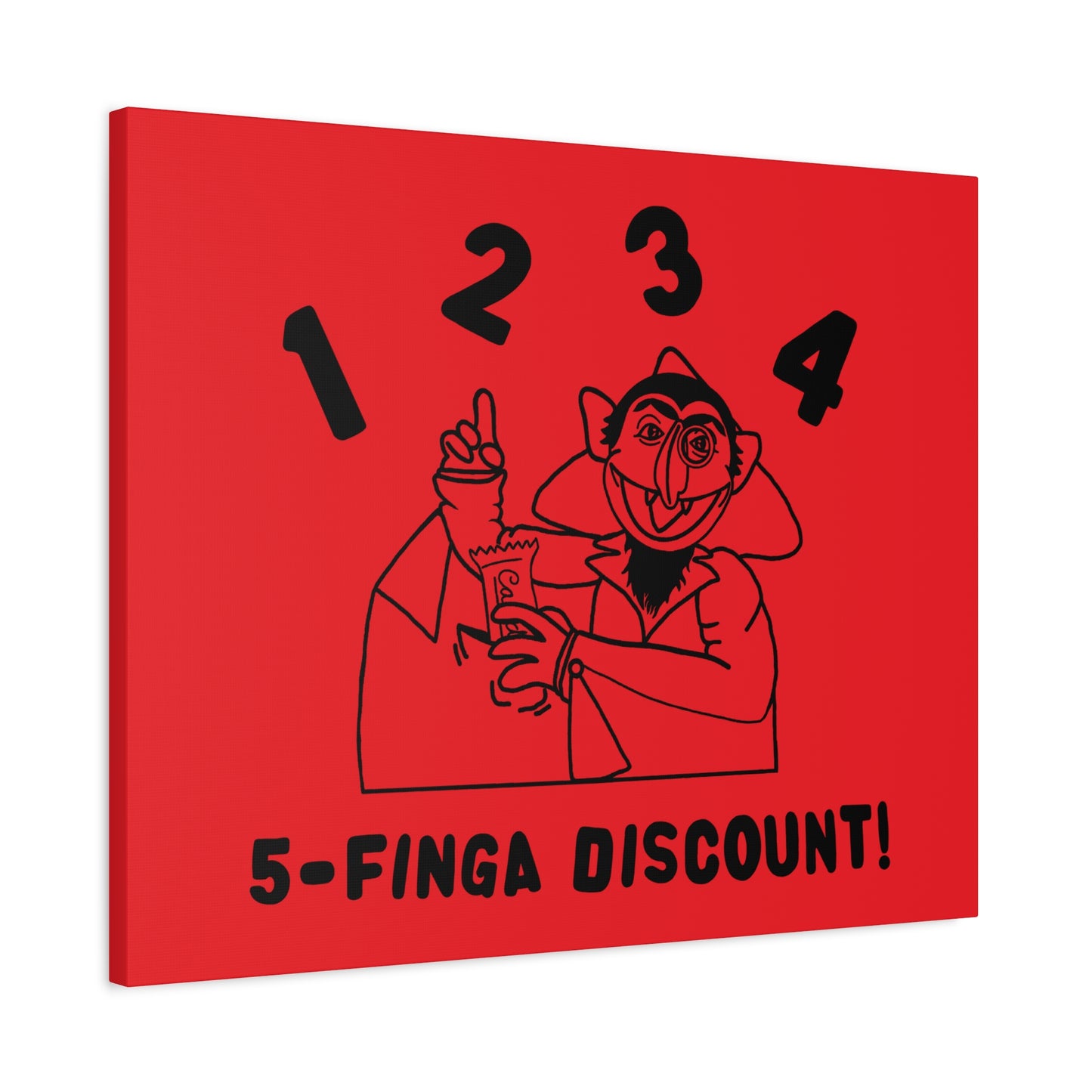Five Finger Discount Outline Canvas Print Red - Sesame Street The Count Parody Art Print