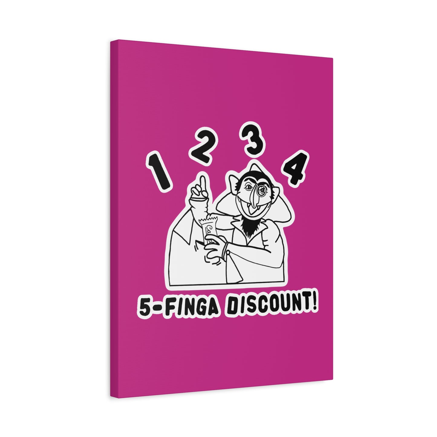 Five Finger Discount Outline Canvas Print Pink - Sesame Street The Count Parody Art Print