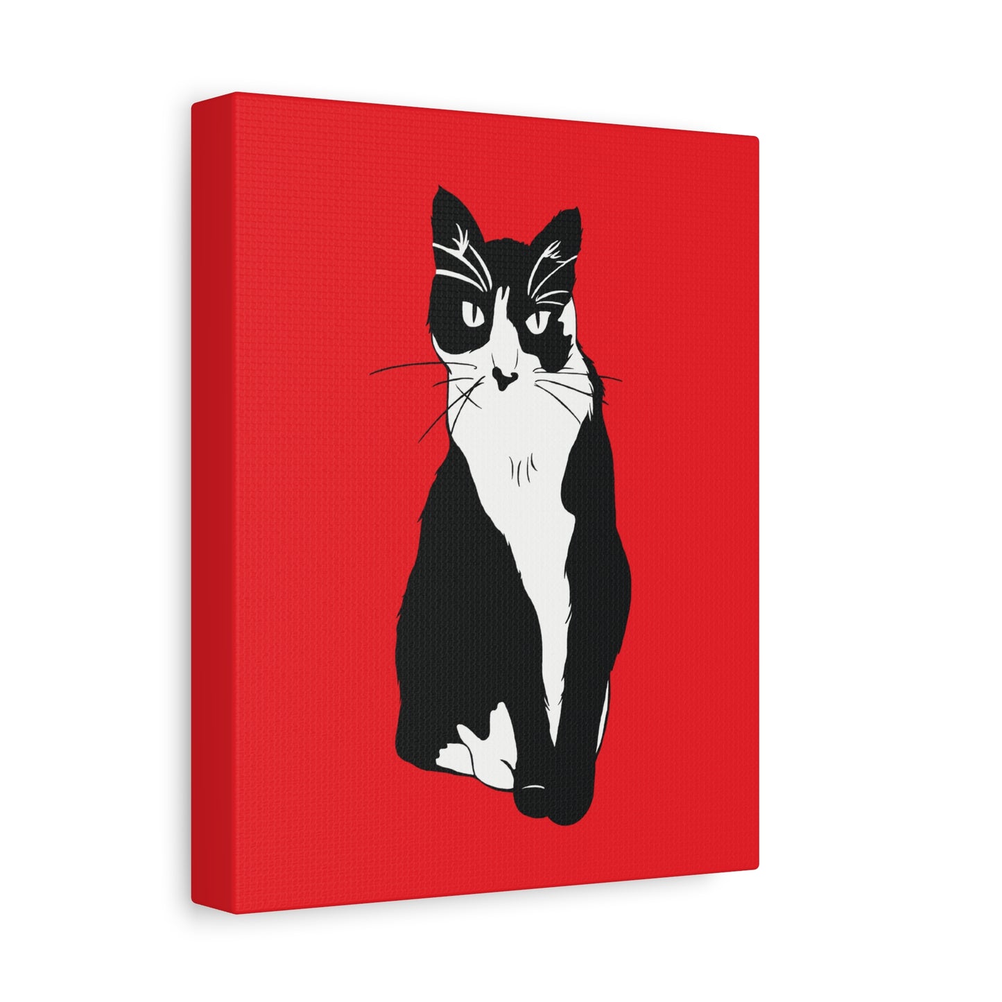 Cat Canvas on Red (B&W Style Cat) - Cat Drawing Art
