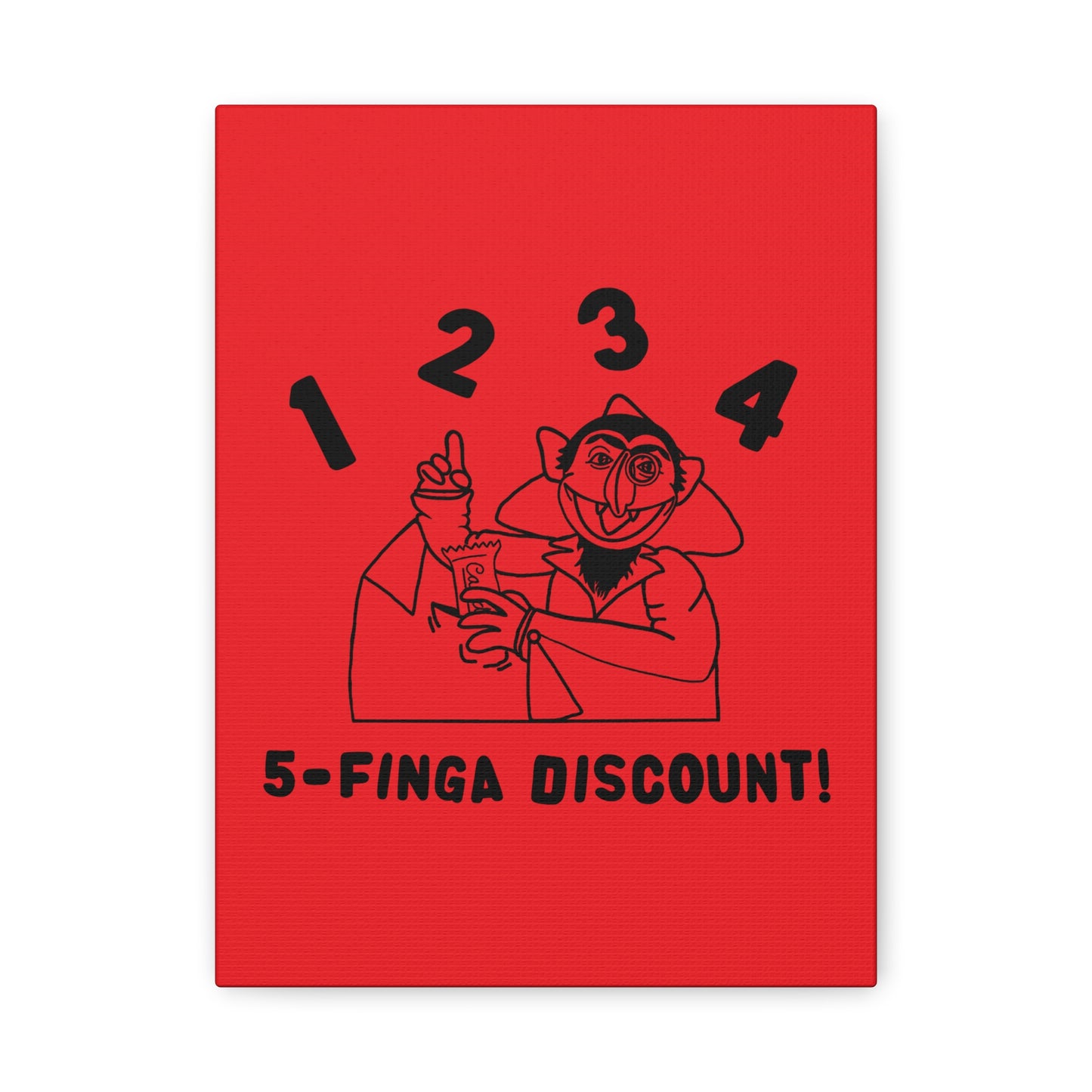 Five Finger Discount Outline Canvas Print Red - Sesame Street The Count Parody Art Print